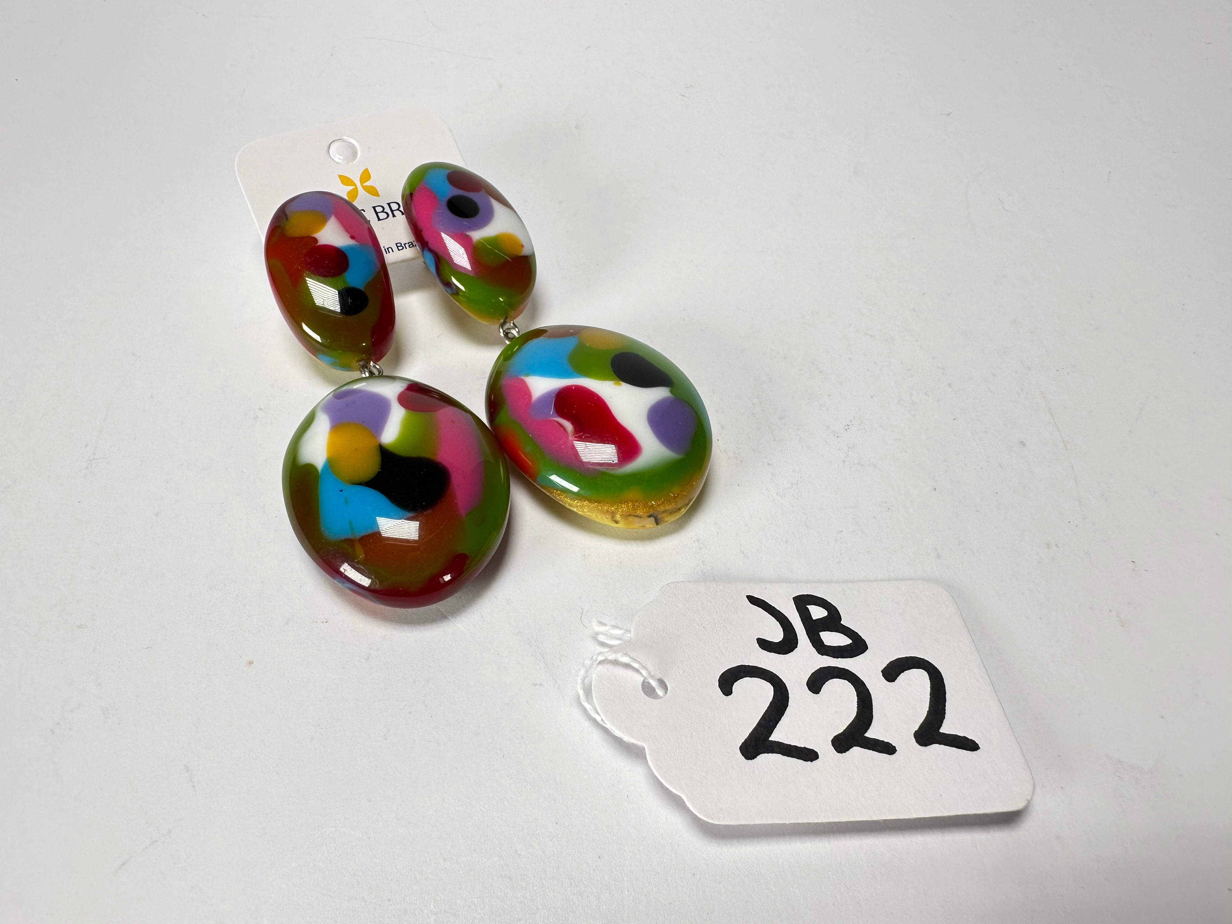 Jackie Brazil "Kandinsky" Medium Riverstone Double Pendant Resin Earrings ( E3900 )