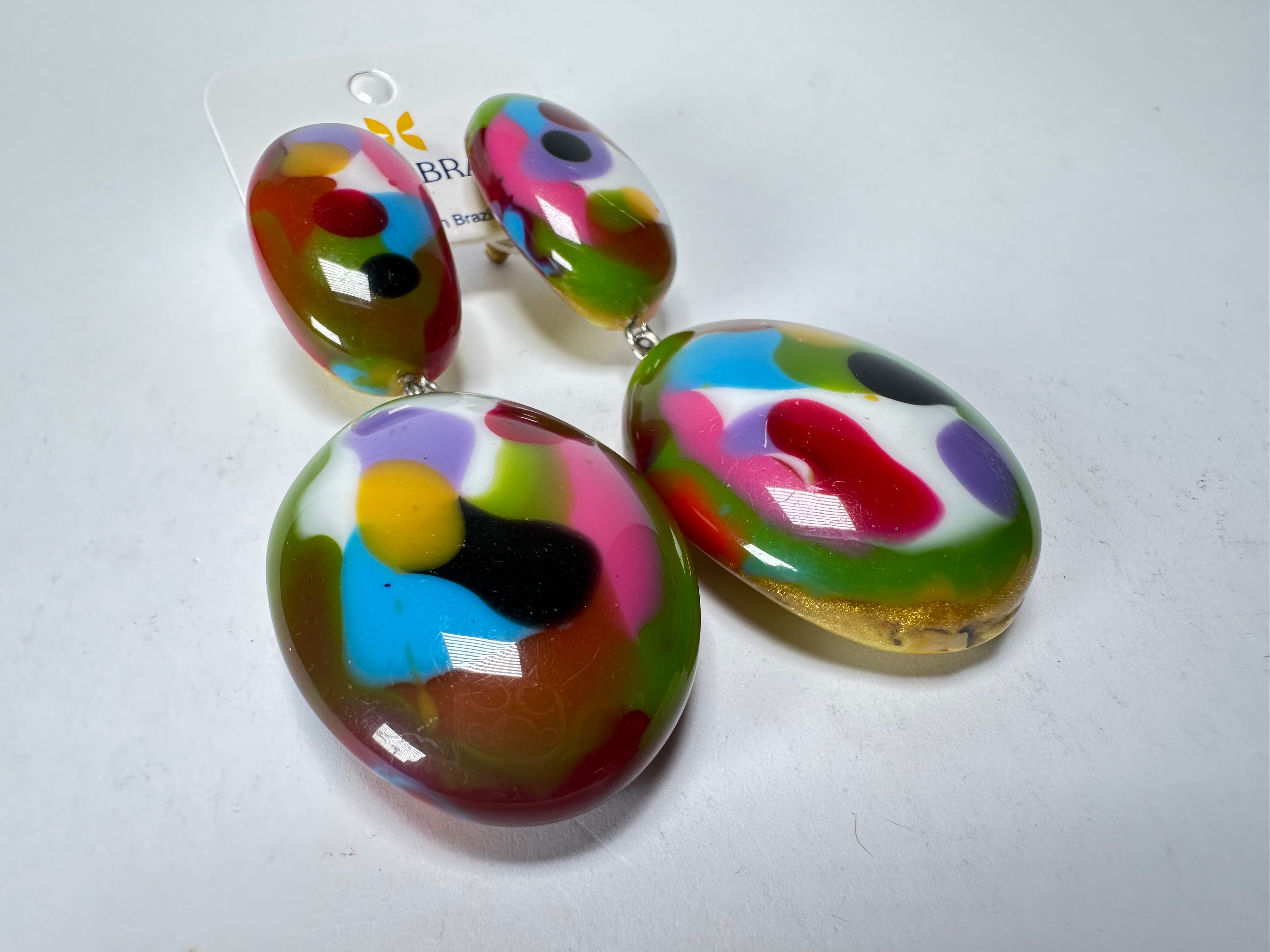 Jackie Brazil "Kandinsky" Medium Riverstone Double Pendant Resin Earrings ( E3900 )