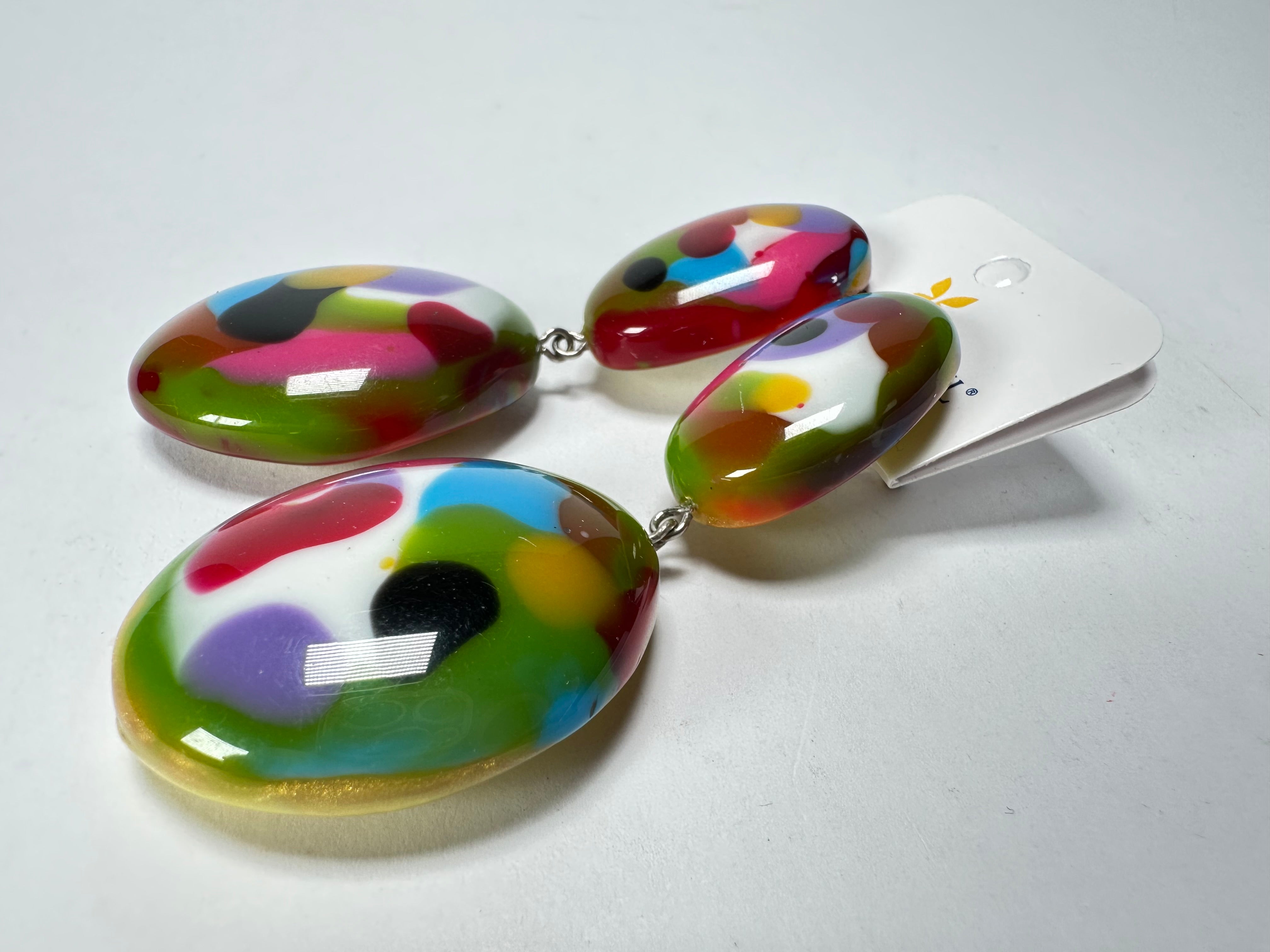 Jackie Brazil "Kandinsky" Medium Riverstone Double Pendant Resin Earrings ( E3900 )