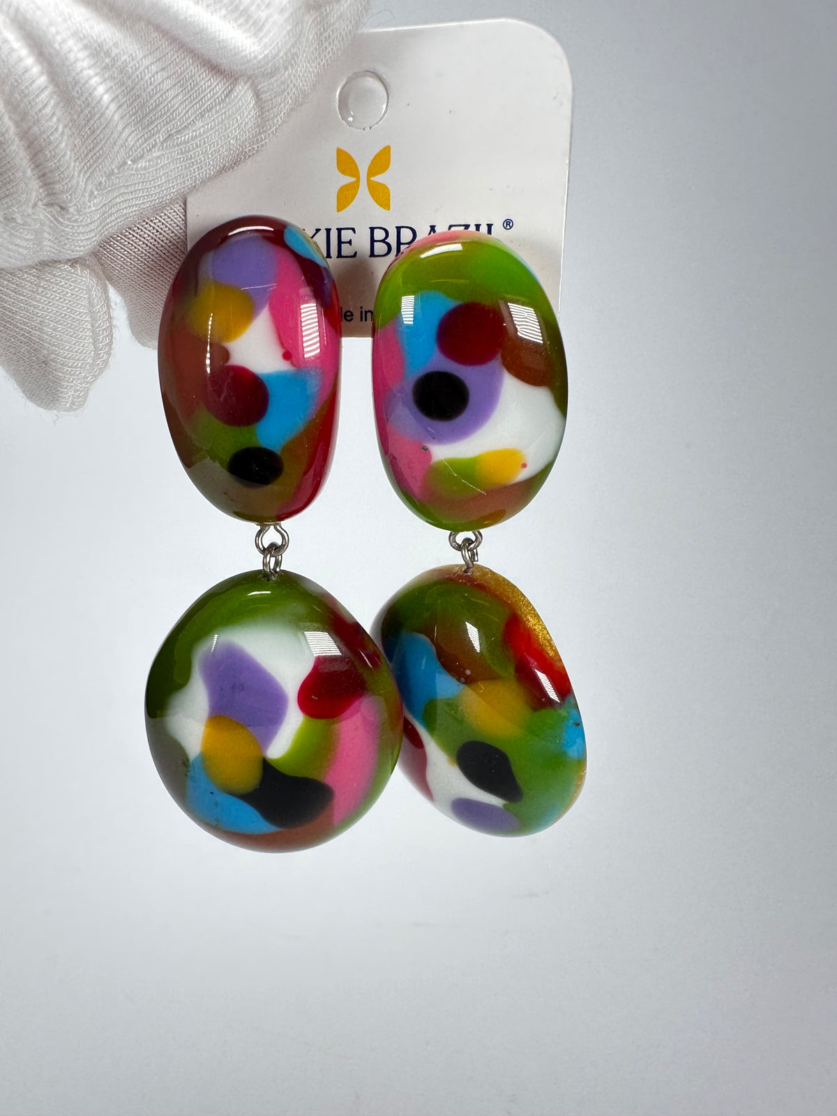 Jackie Brazil "Kandinsky" Medium Riverstone Double Pendant Resin Earrings ( E3900 )