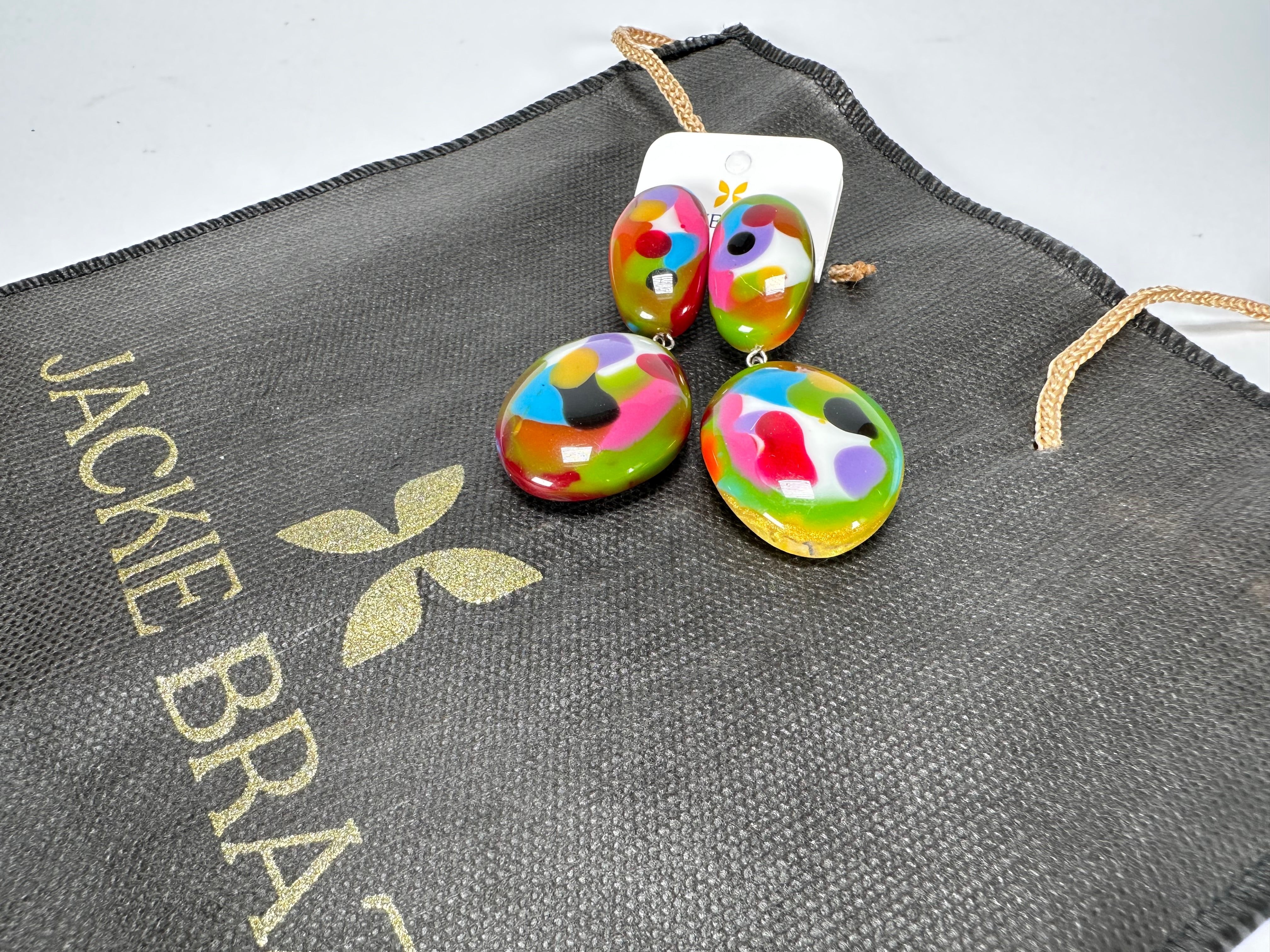 Jackie Brazil "Kandinsky" Medium Riverstone Double Pendant Resin Earrings ( E3900 )