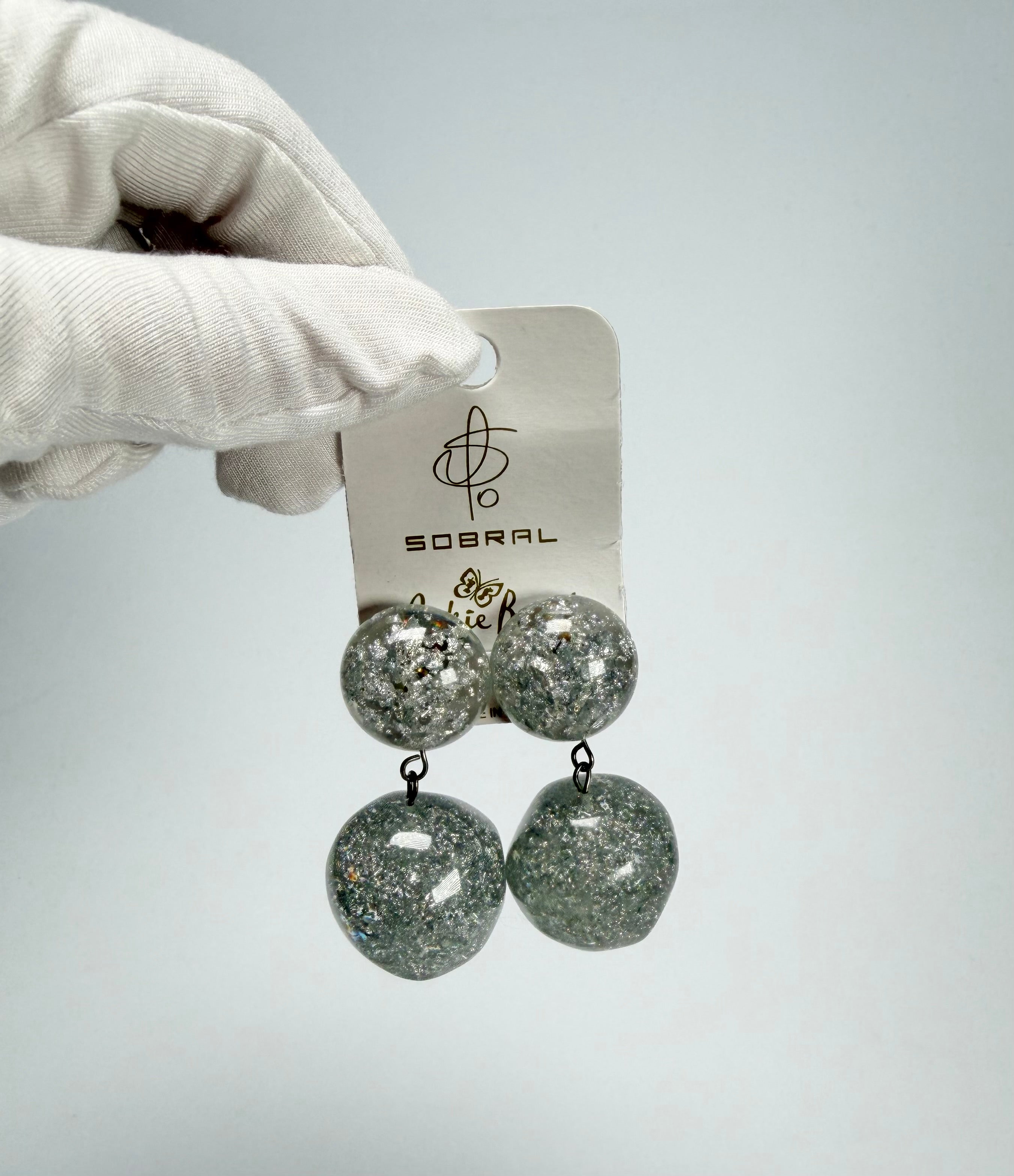 Jackie Brazil "Splendour" Silver Flakes Resin Earrings ( E2495 )