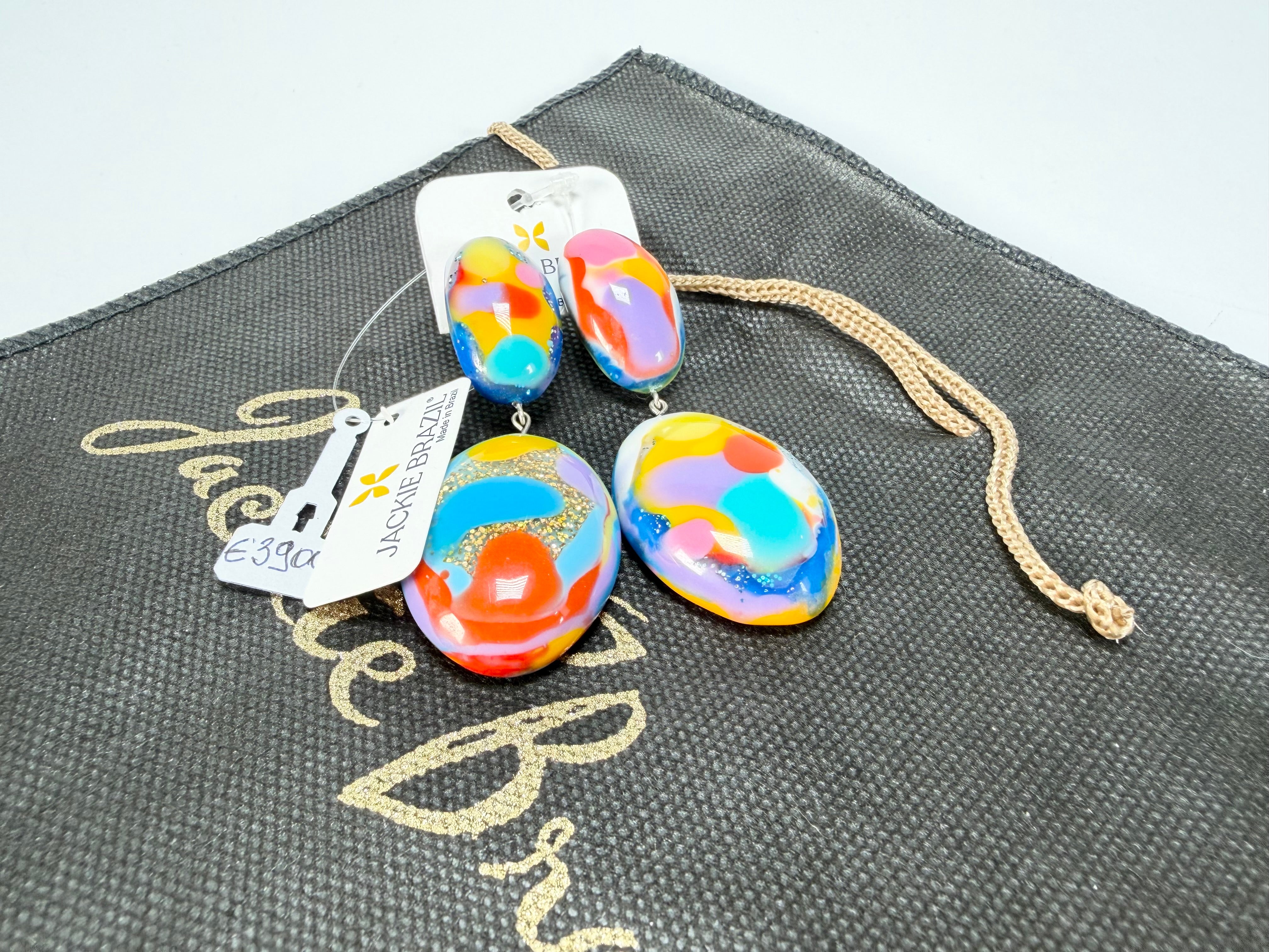 Jackie Brazil "Kandinsky" Medium Riverstone Double Pendant Resin Earrings ( E3900 )