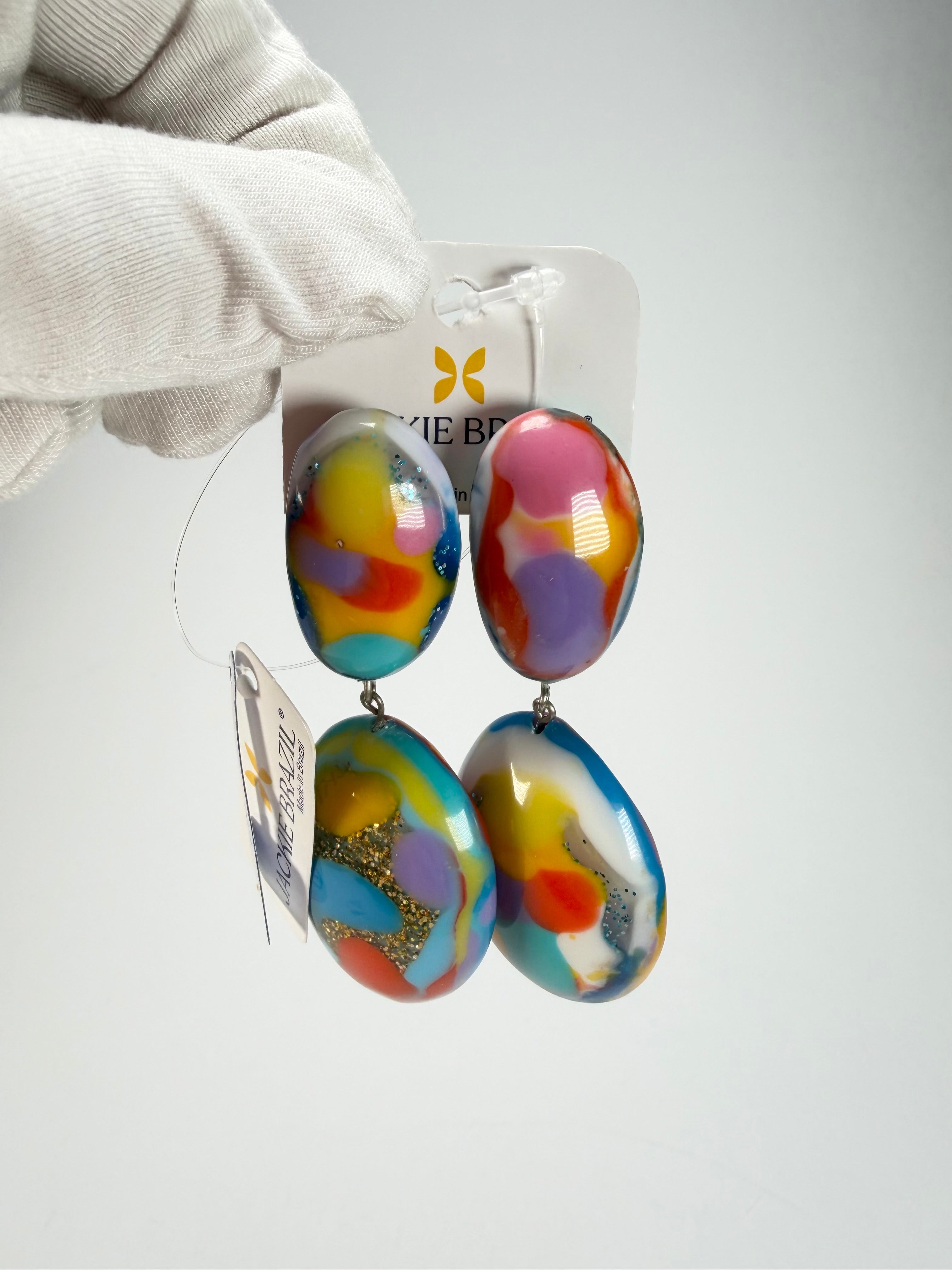 Jackie Brazil "Kandinsky" Medium Riverstone Double Pendant Resin Earrings ( E3900 )