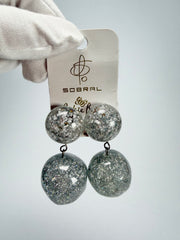 Jackie Brazil "Splendour" Silver Flakes Resin Earrings ( E2495 )