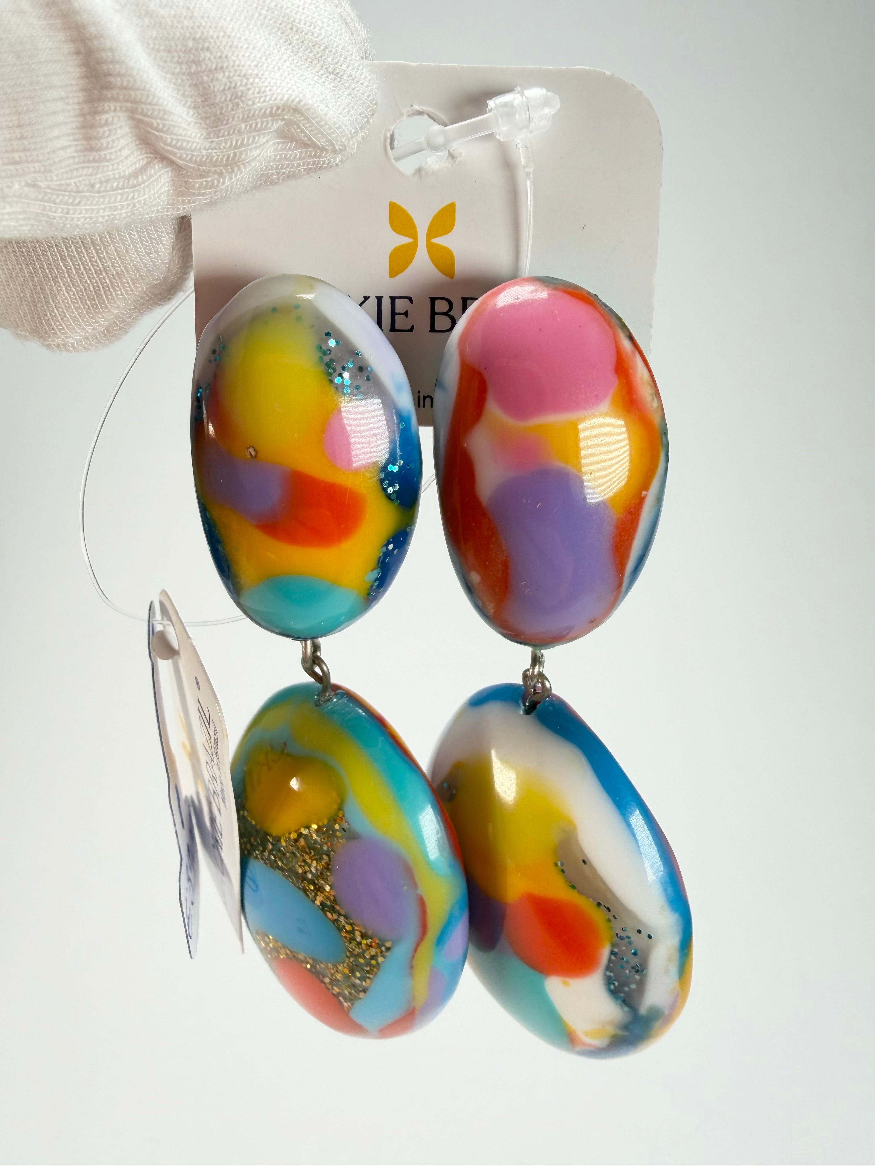 Jackie Brazil "Kandinsky" Medium Riverstone Double Pendant Resin Earrings ( E3900 )
