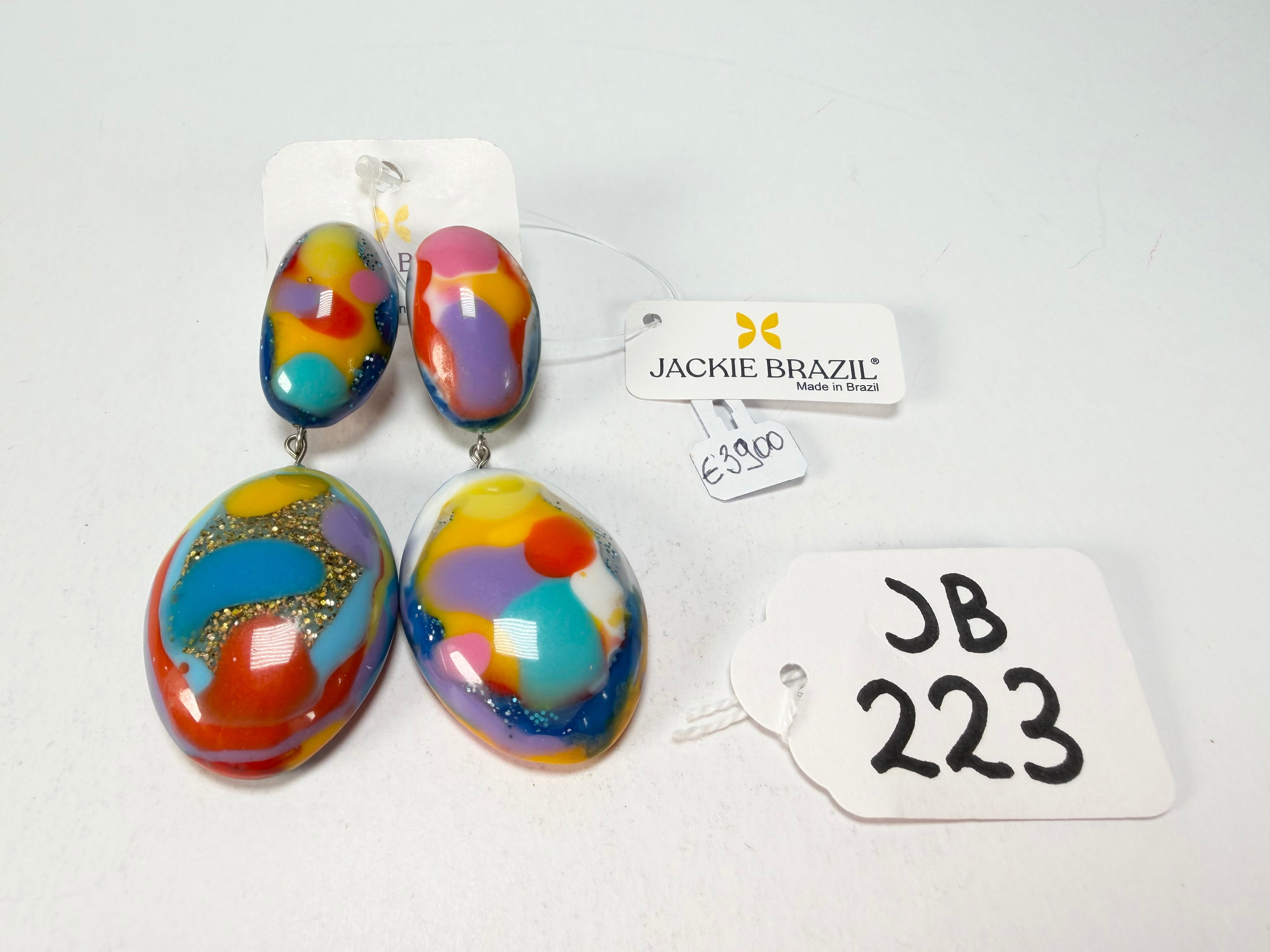Jackie Brazil "Kandinsky" Medium Riverstone Double Pendant Resin Earrings ( E3900 )
