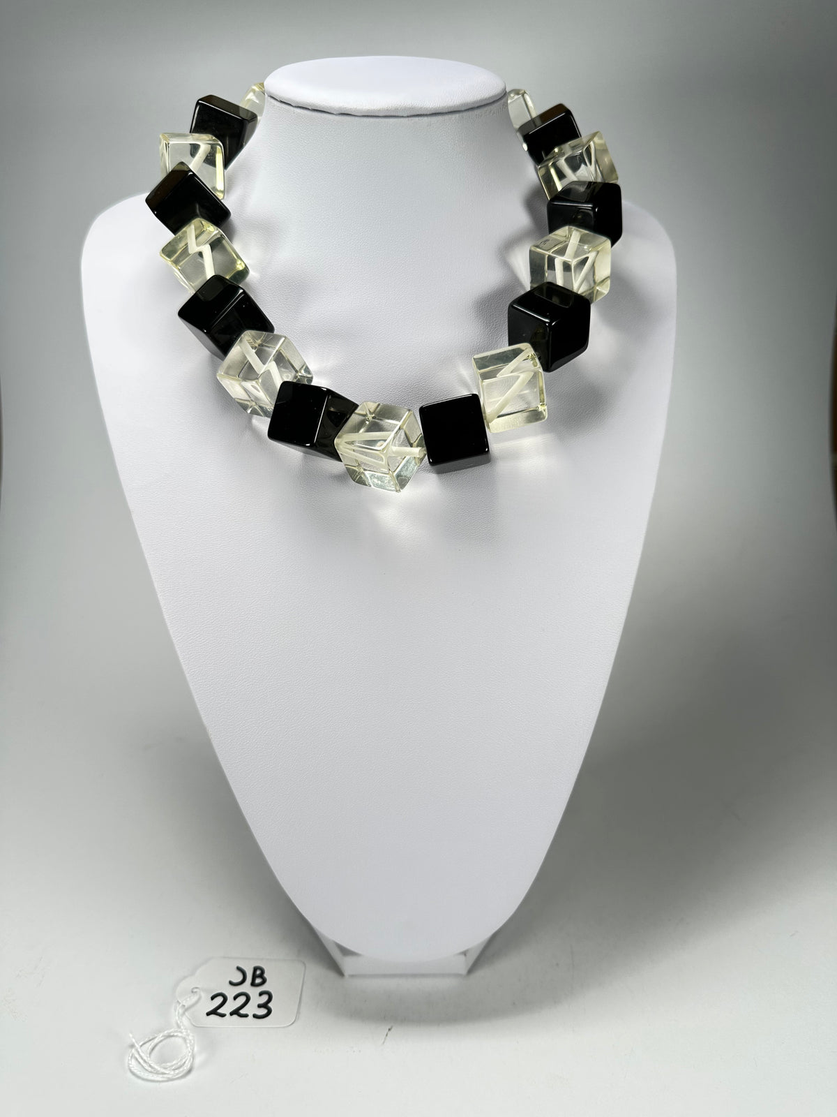 Jackie Brazil "Galactic" Black & Clear Squares Short Resin Necklace ( N2662 )