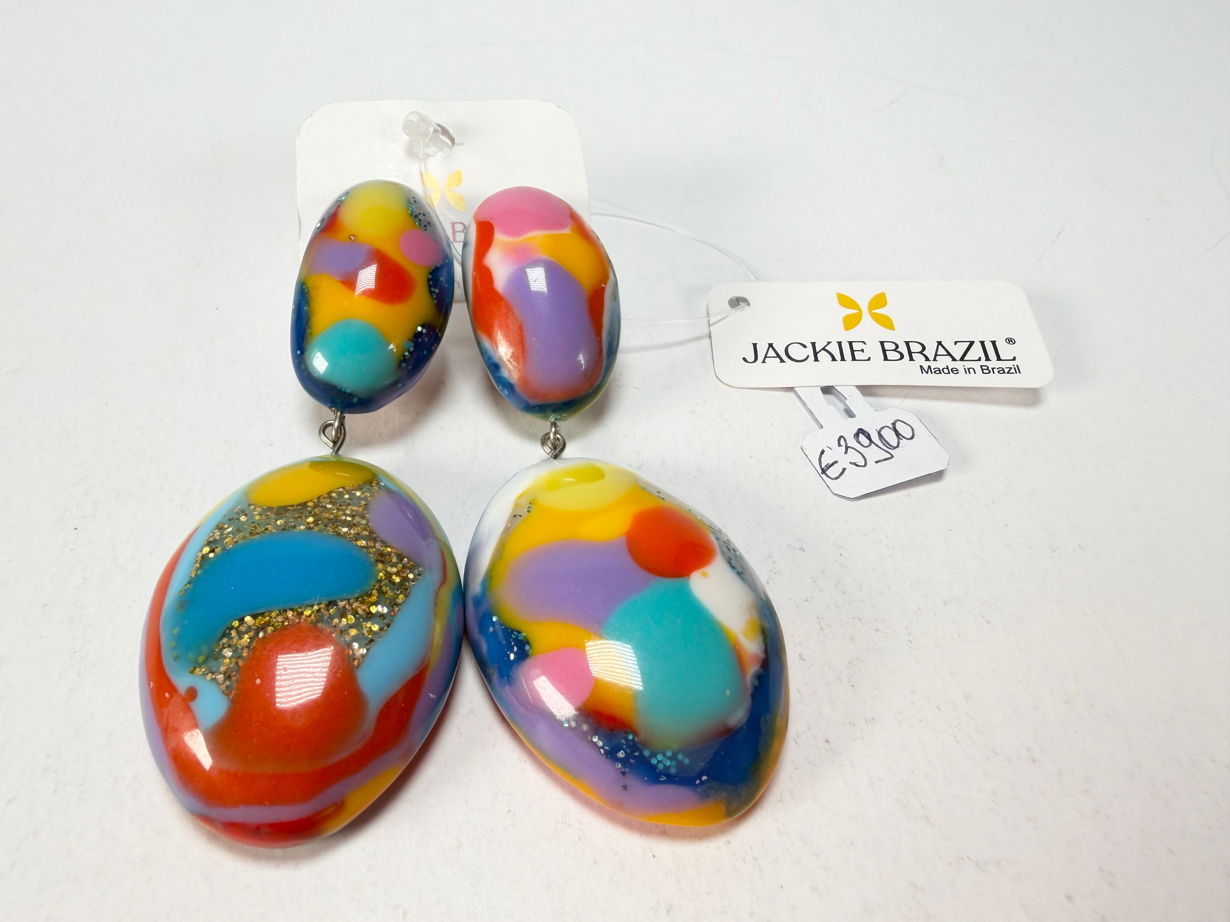 Jackie Brazil "Kandinsky" Medium Riverstone Double Pendant Resin Earrings ( E3900 )