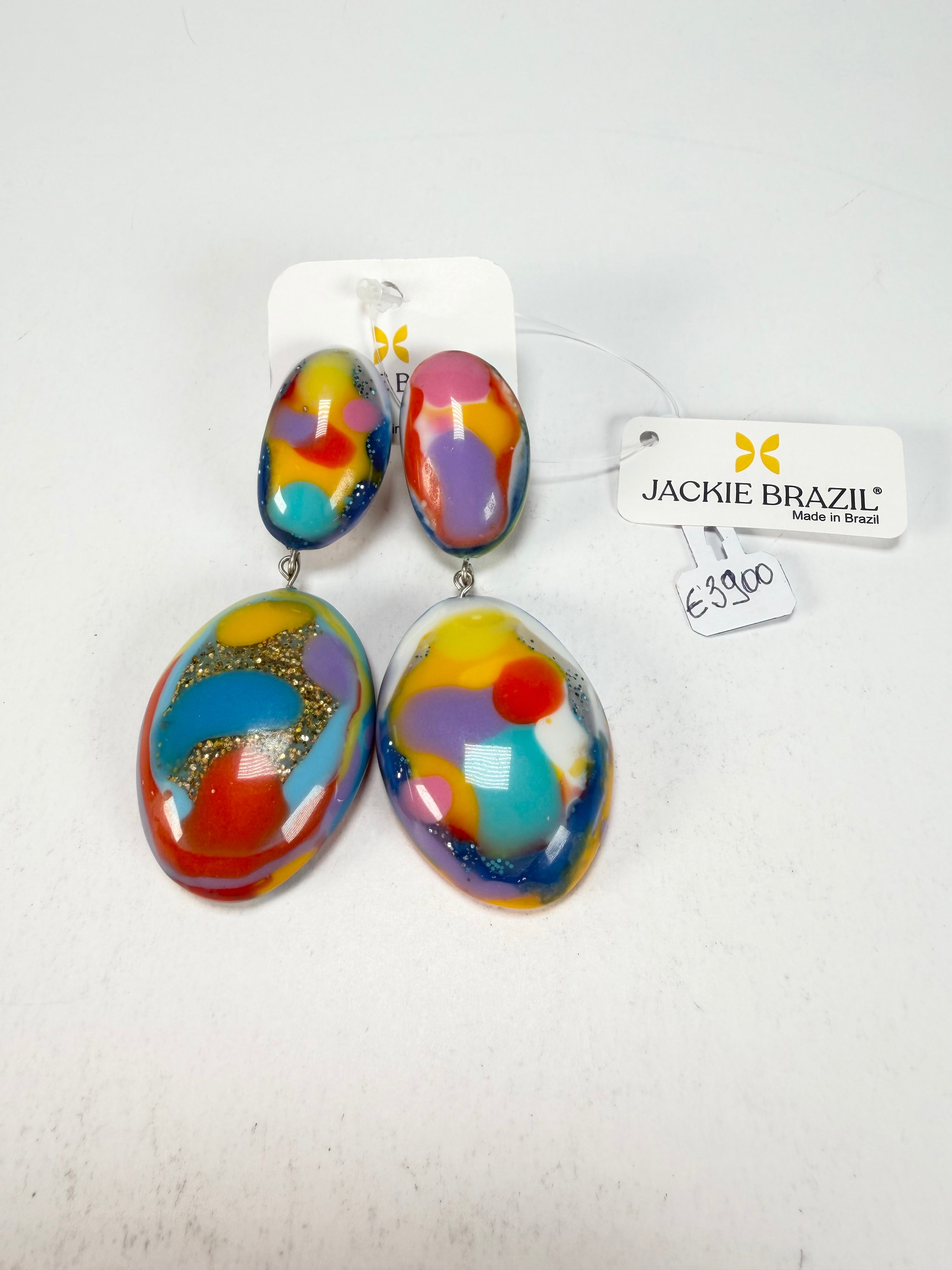 Jackie Brazil "Kandinsky" Medium Riverstone Double Pendant Resin Earrings ( E3900 )