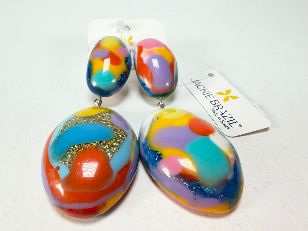 Jackie Brazil "Kandinsky" Medium Riverstone Double Pendant Resin Earrings ( E3900 )