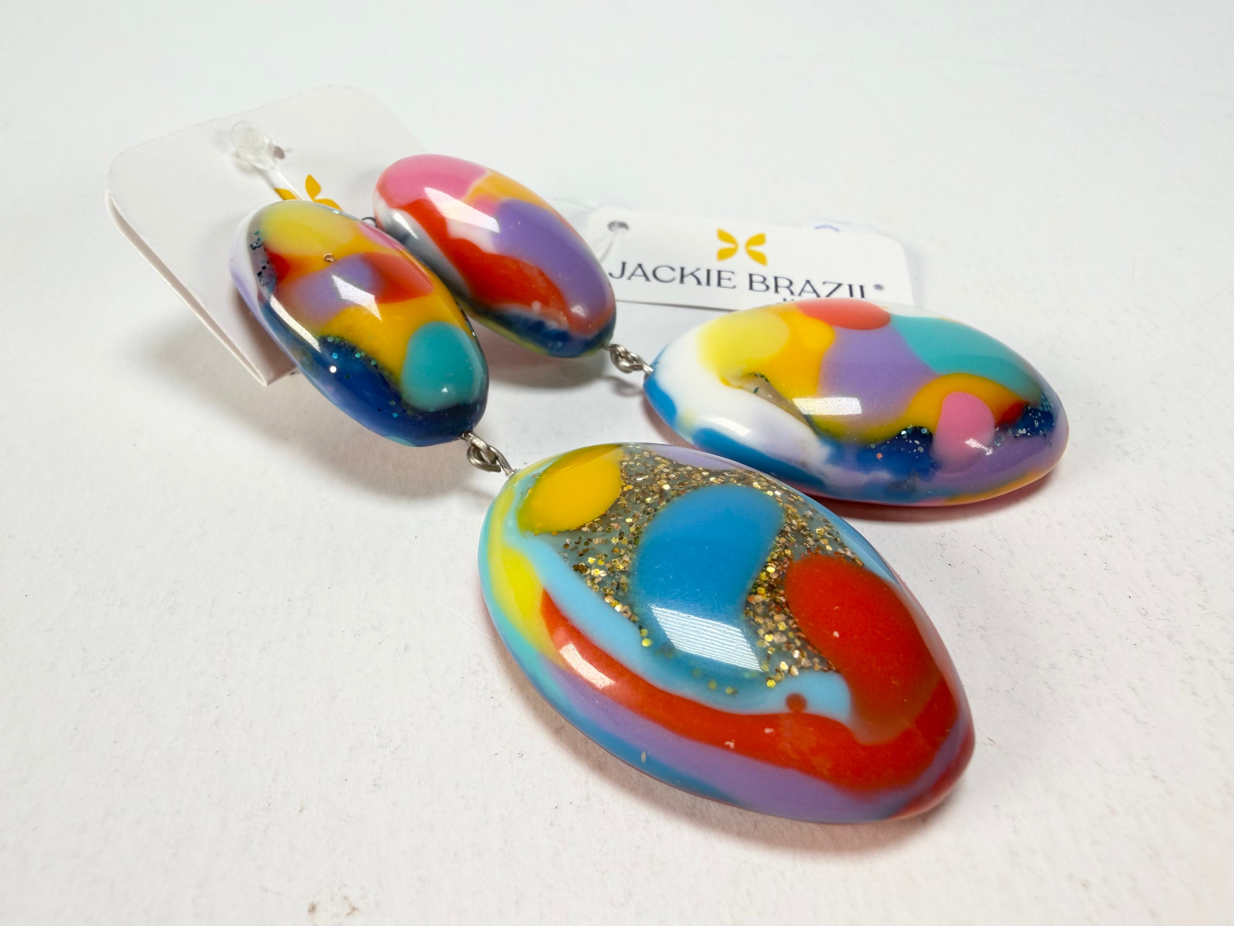 Jackie Brazil "Kandinsky" Medium Riverstone Double Pendant Resin Earrings ( E3900 )