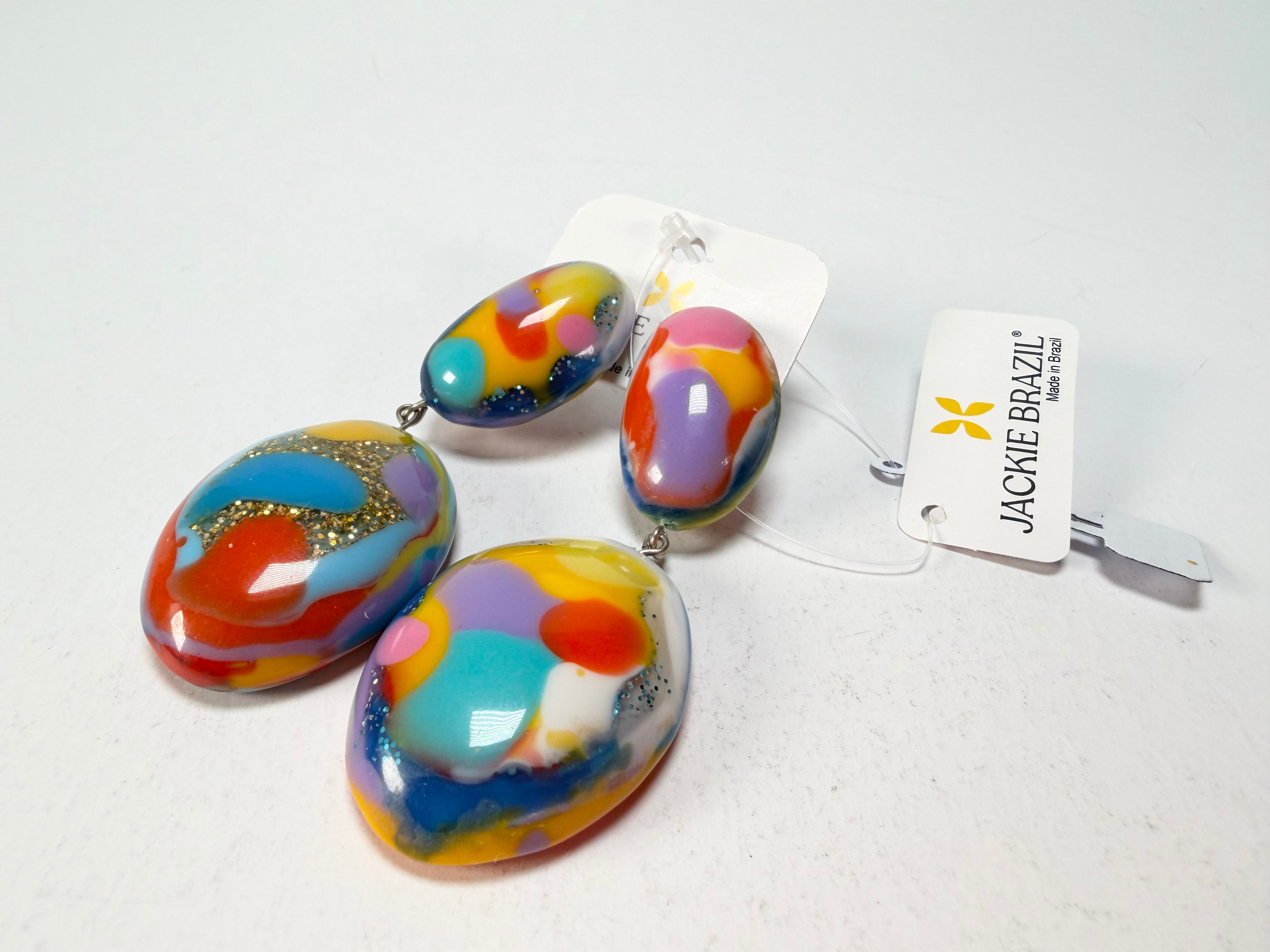 Jackie Brazil "Kandinsky" Medium Riverstone Double Pendant Resin Earrings ( E3900 )