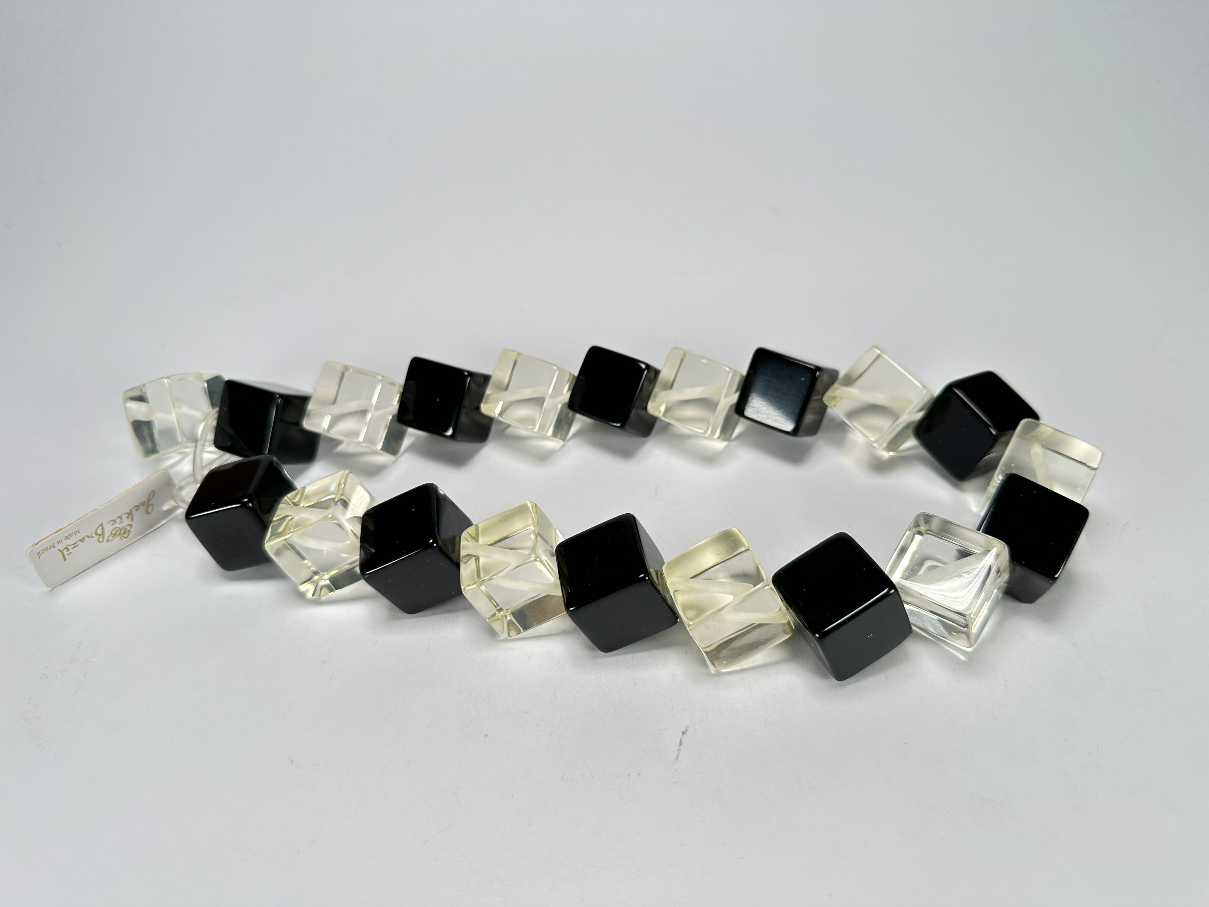 Jackie Brazil "Galactic" Black & Clear Squares Short Resin Necklace ( N2662 )