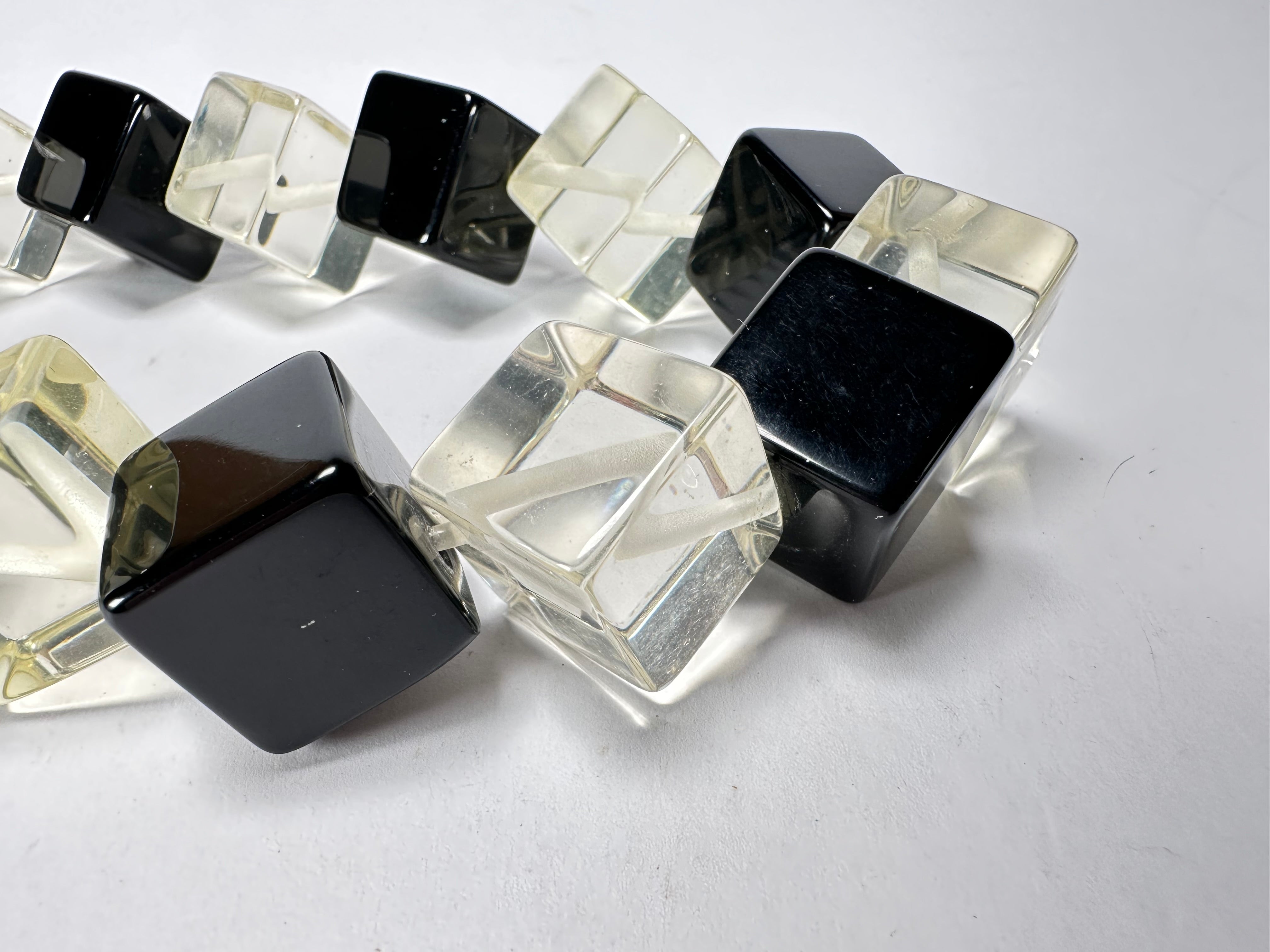 Jackie Brazil "Galactic" Black & Clear Squares Short Resin Necklace ( N2662 )