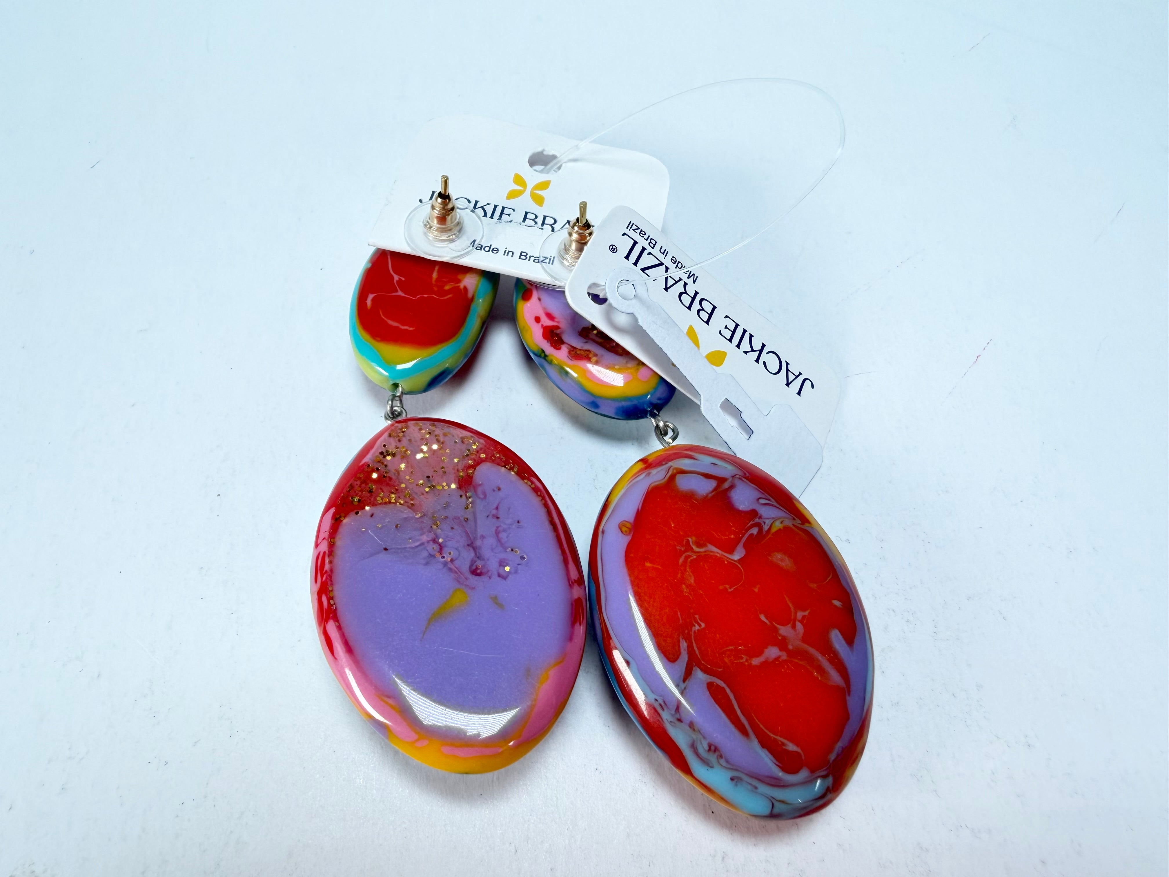 Jackie Brazil "Kandinsky" Medium Riverstone Double Pendant Resin Earrings ( E3900 )