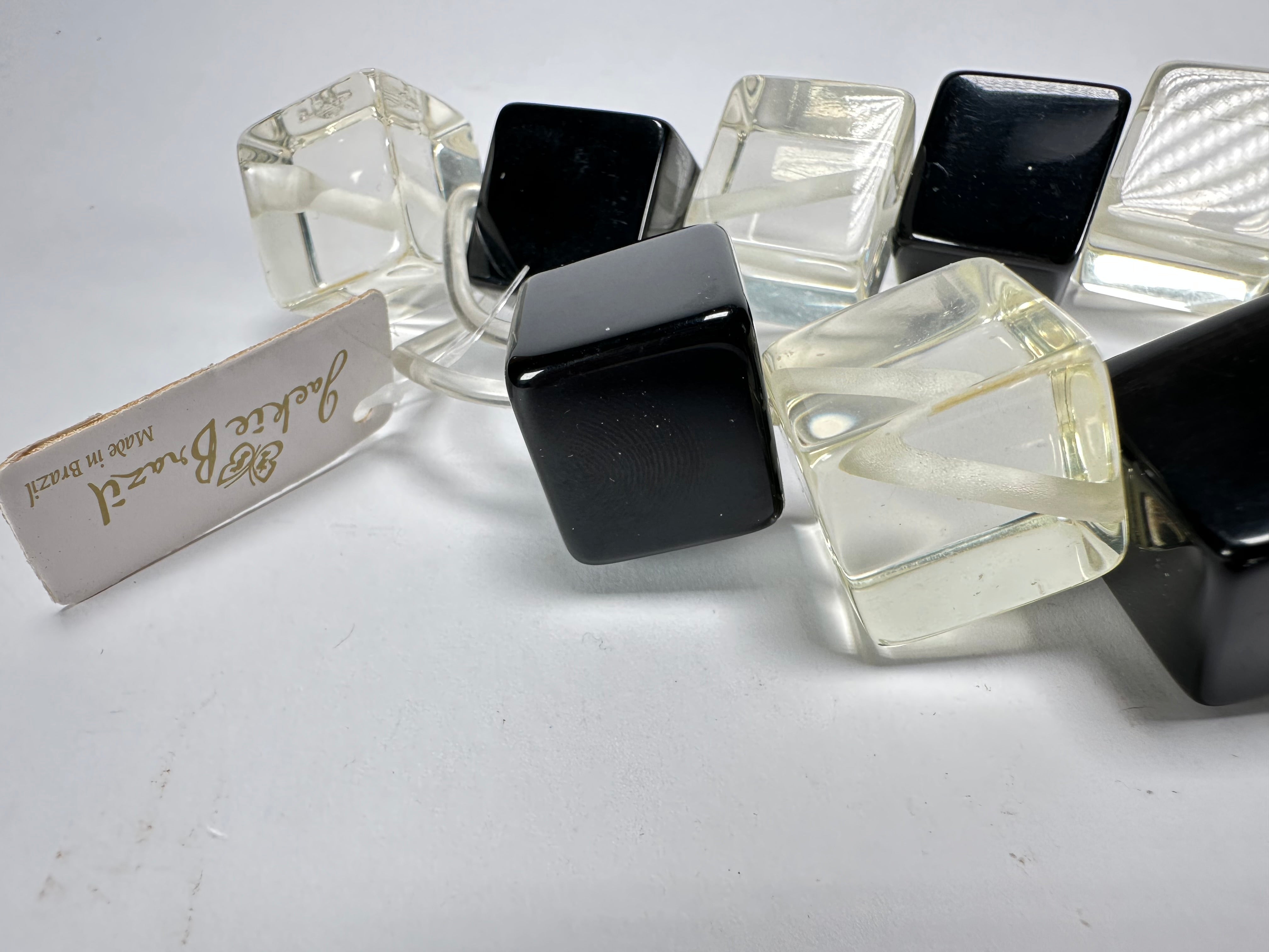 Jackie Brazil "Galactic" Black & Clear Squares Short Resin Necklace ( N2662 )