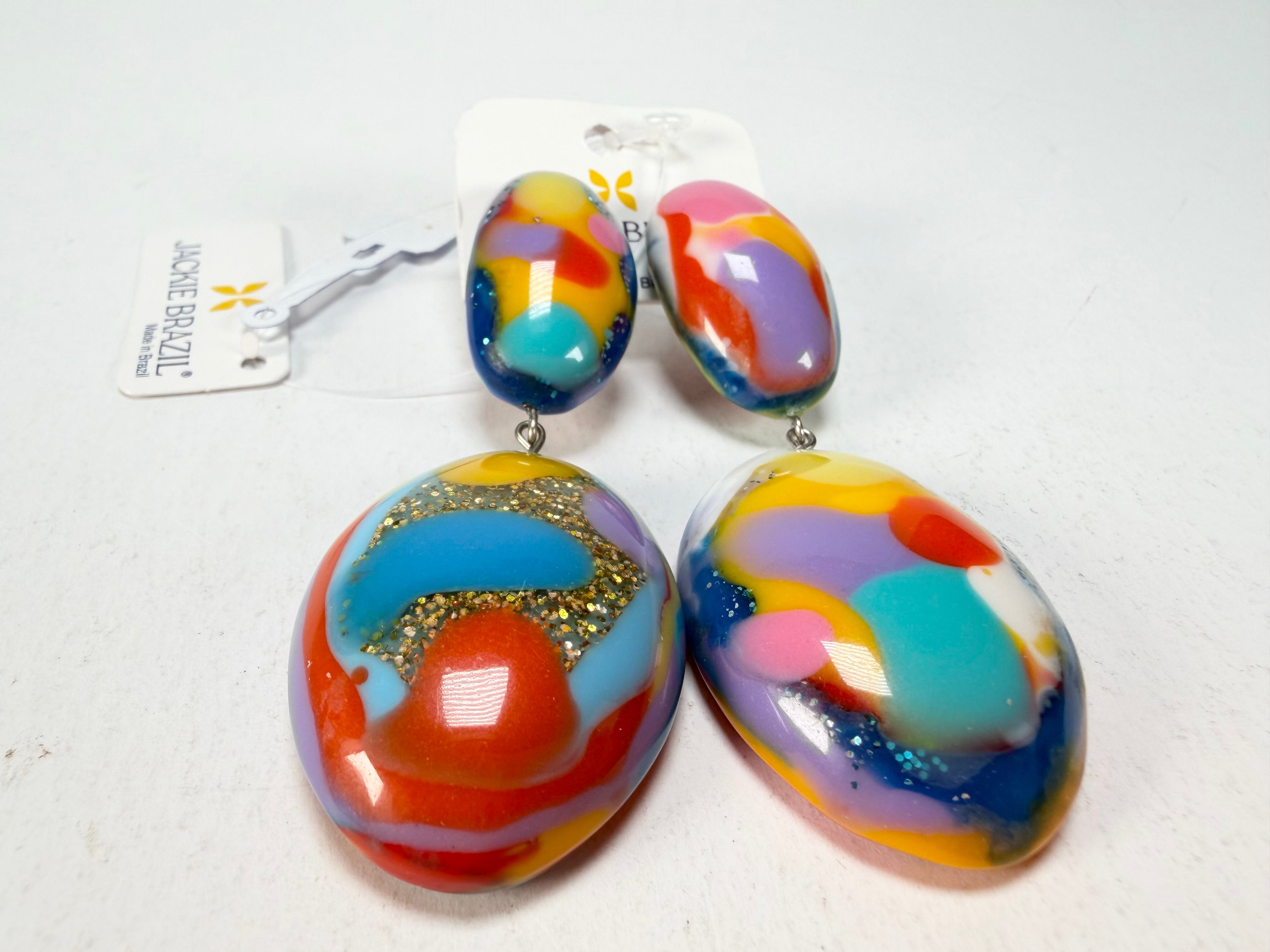 Jackie Brazil "Kandinsky" Medium Riverstone Double Pendant Resin Earrings ( E3900 )