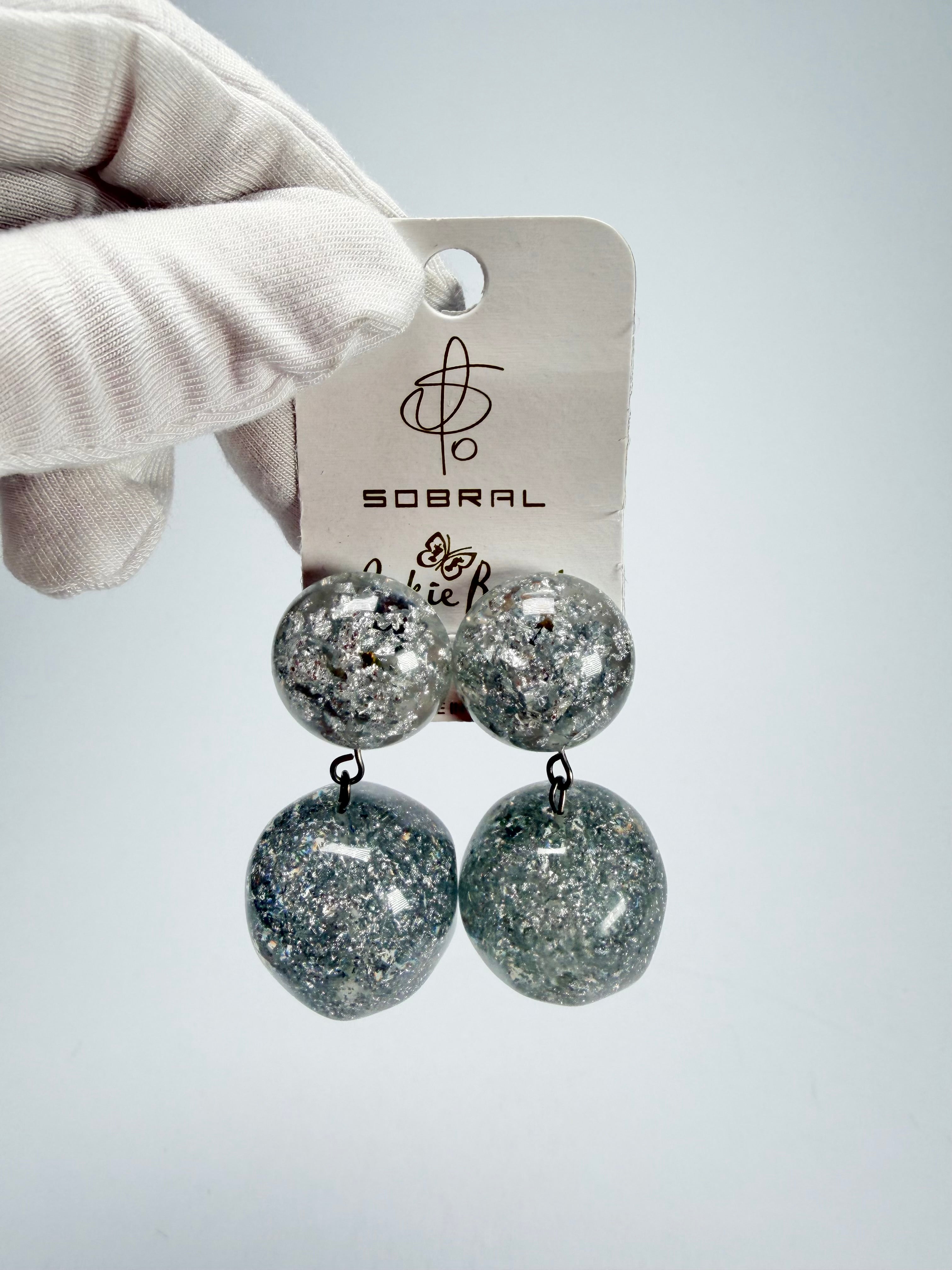Jackie Brazil "Splendour" Silver Flakes Resin Earrings ( E2495 )
