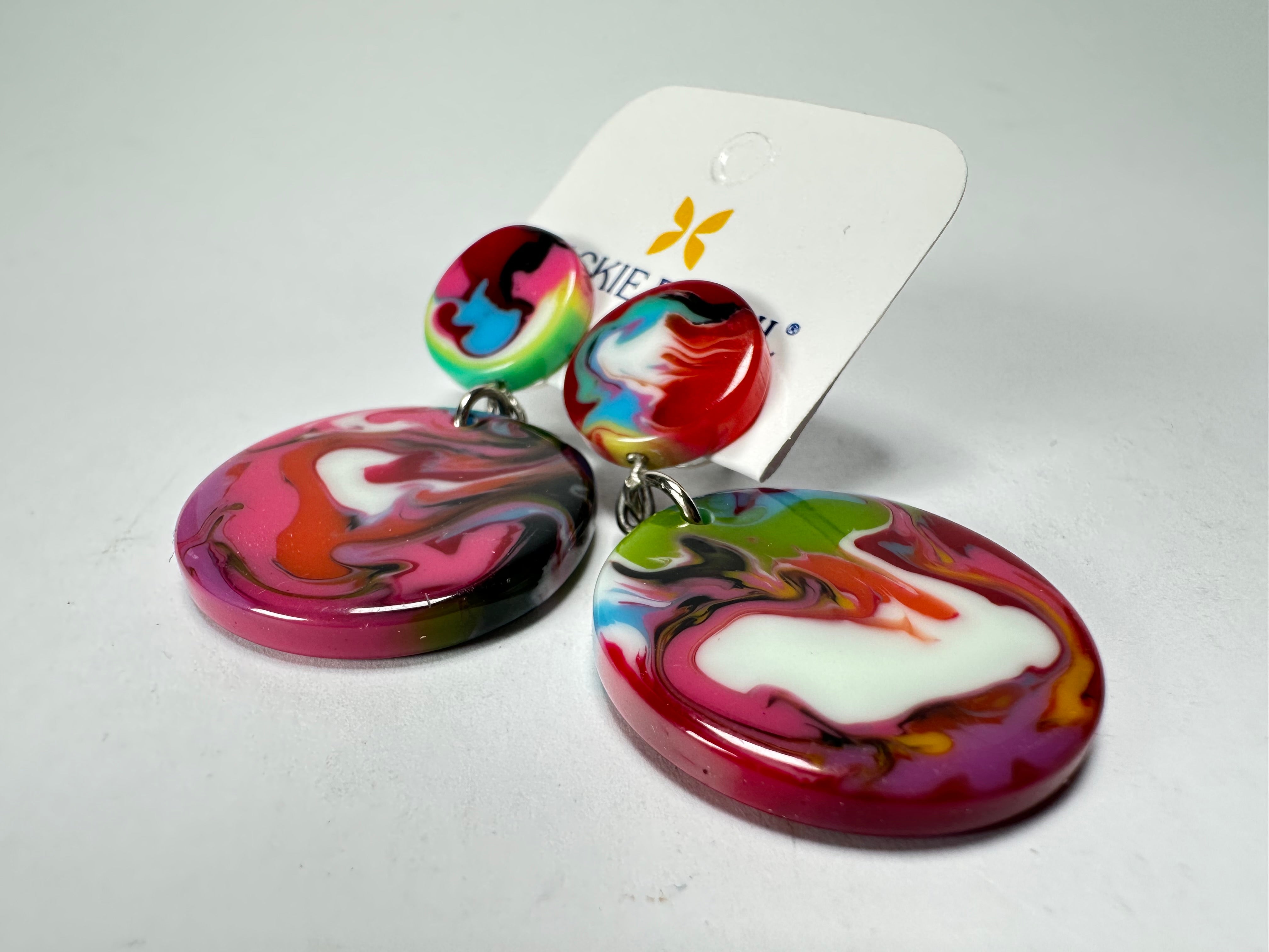 Jackie Brazil "Duo Stud" Kandinsky Disk On Pin Resin Earrings ( E0520 )