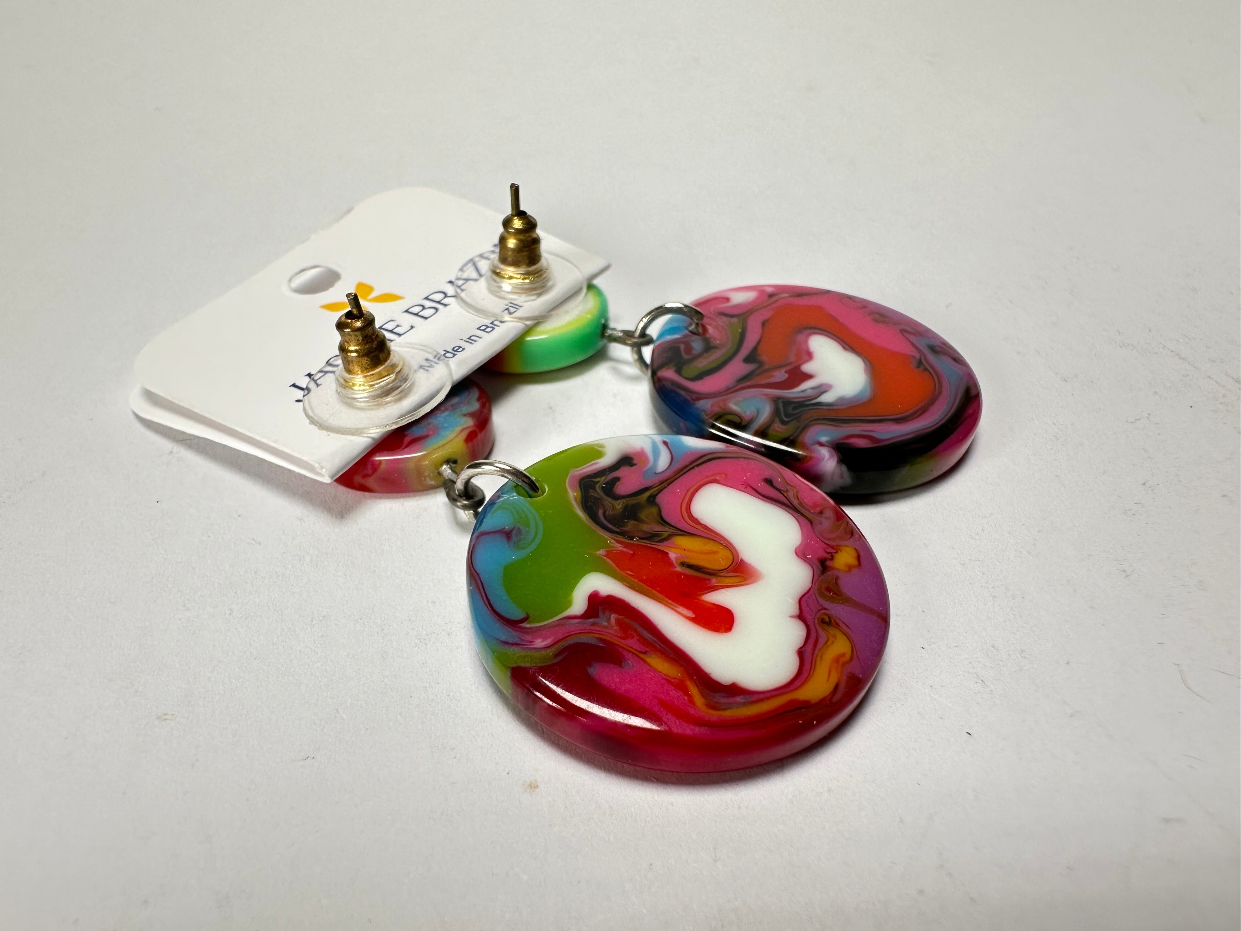 Jackie Brazil "Duo Stud" Kandinsky Disk On Pin Resin Earrings ( E0520 )