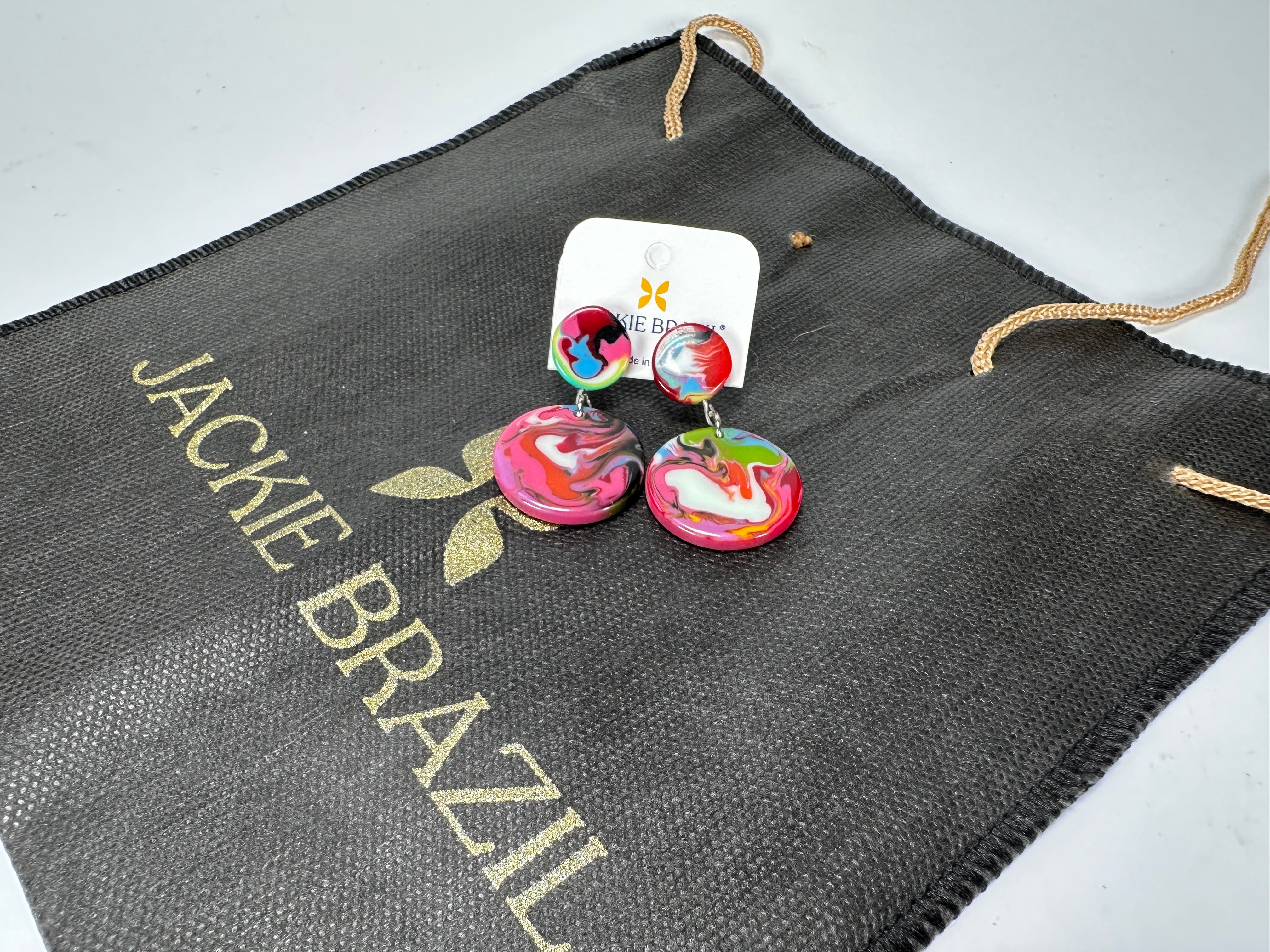 Jackie Brazil "Duo Stud" Kandinsky Disk On Pin Resin Earrings ( E0520 )