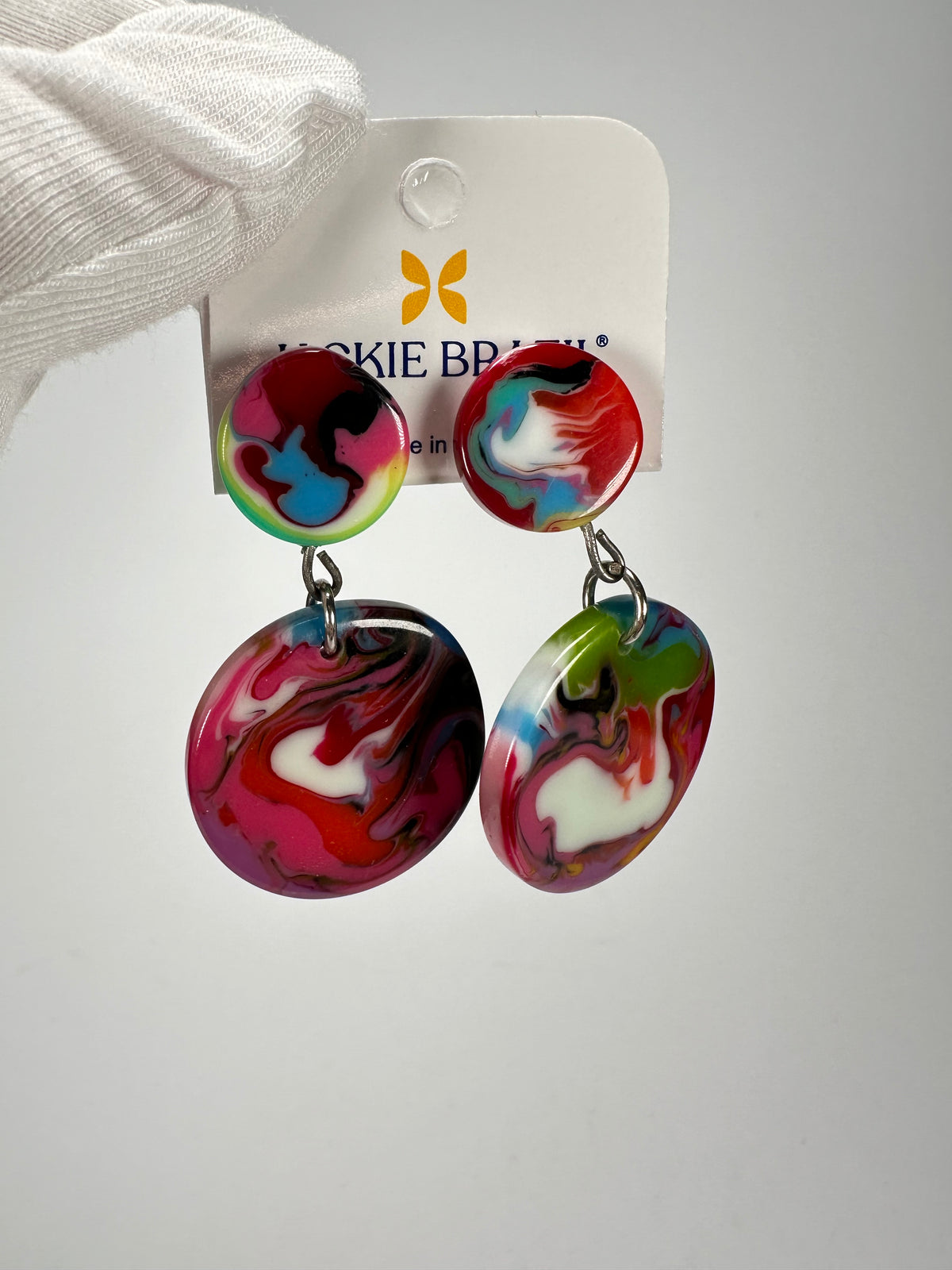 Jackie Brazil "Duo Stud" Kandinsky Disk On Pin Resin Earrings ( E0520 )