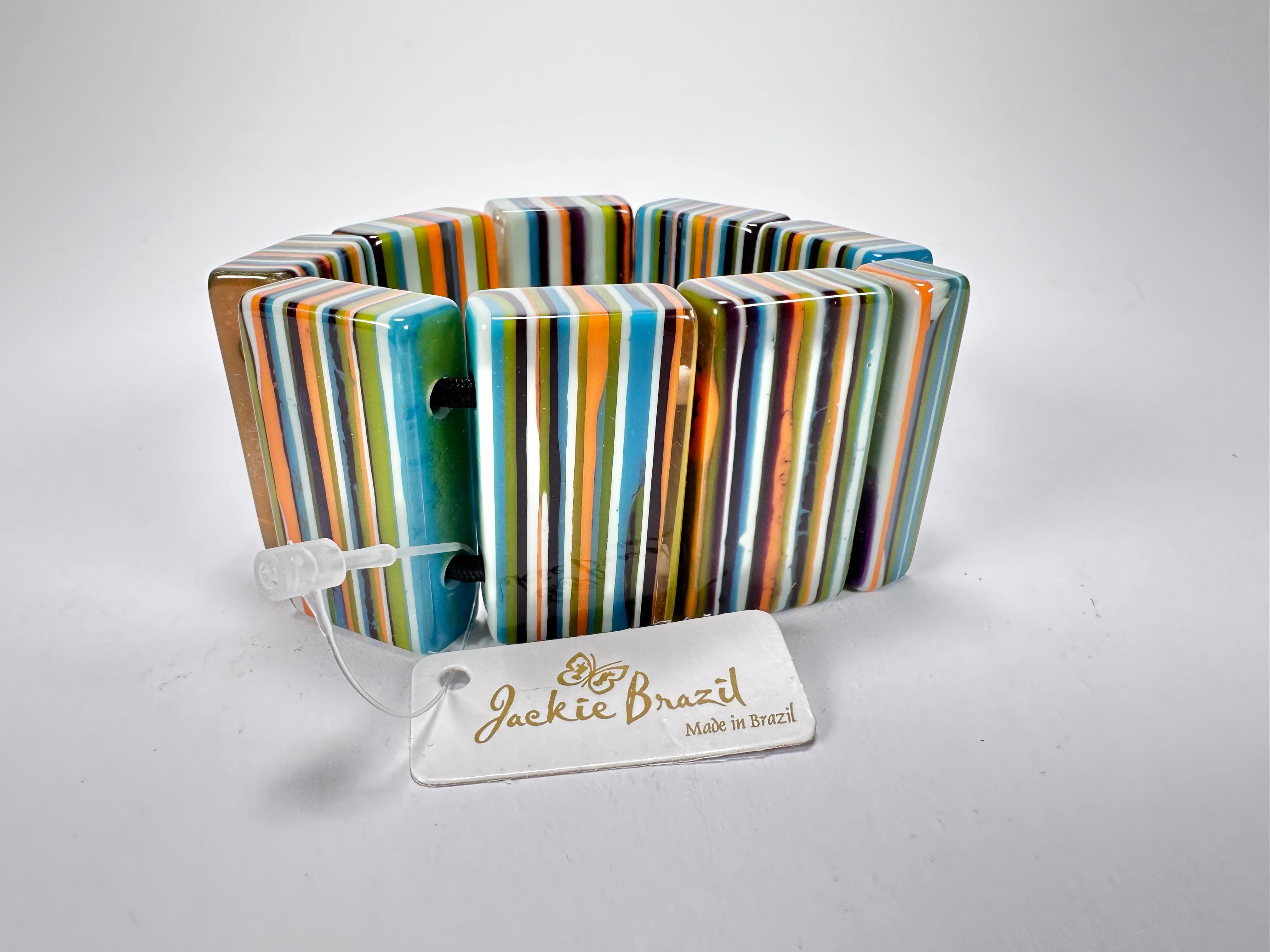 Jackie Brazil "Pop Art" Liquorice Winter Mix 8 Squares Elasticated Bracelet ( B0376 )