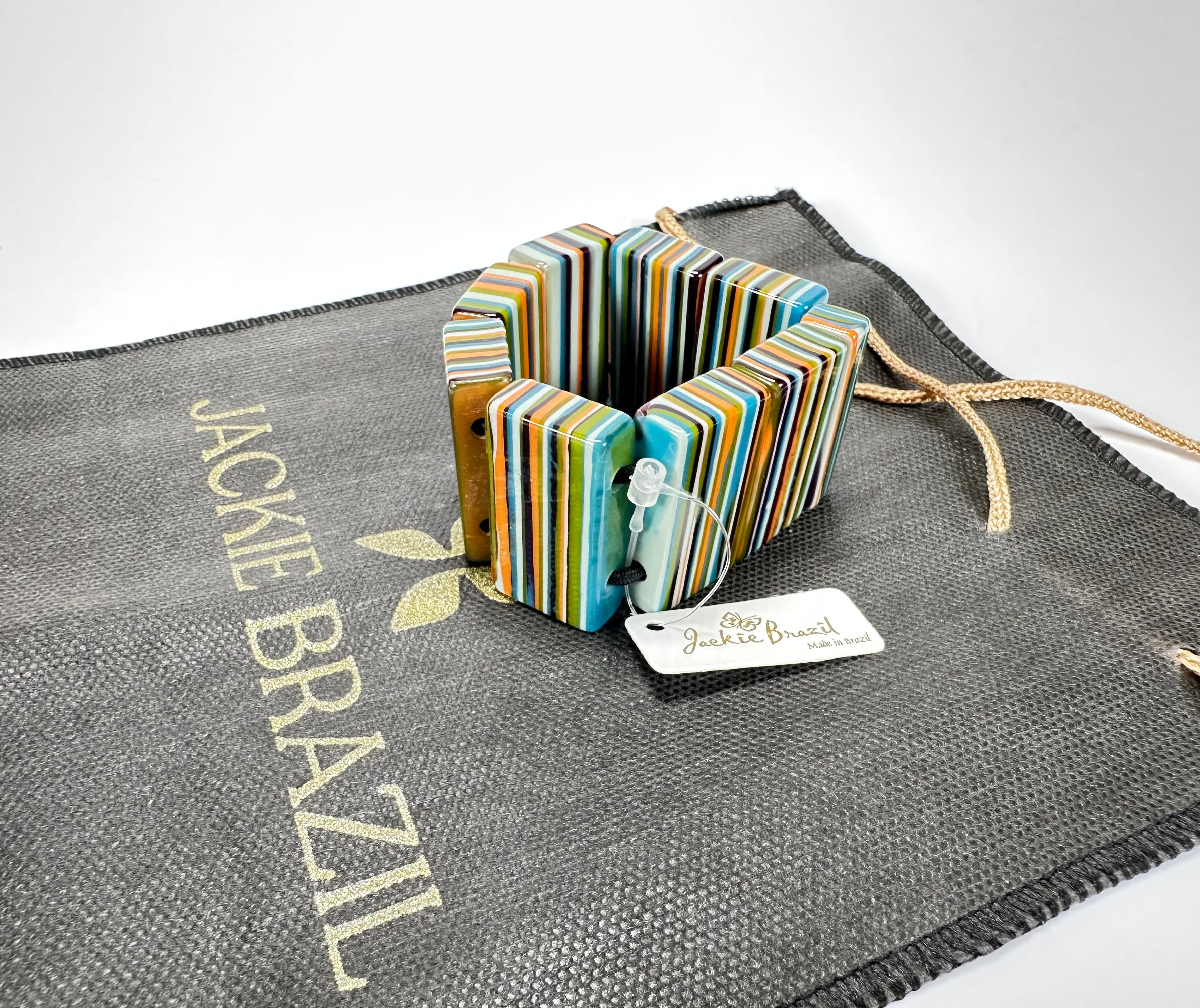 Jackie Brazil "Pop Art" Liquorice Winter Mix 8 Squares Elasticated Bracelet ( B0376 )
