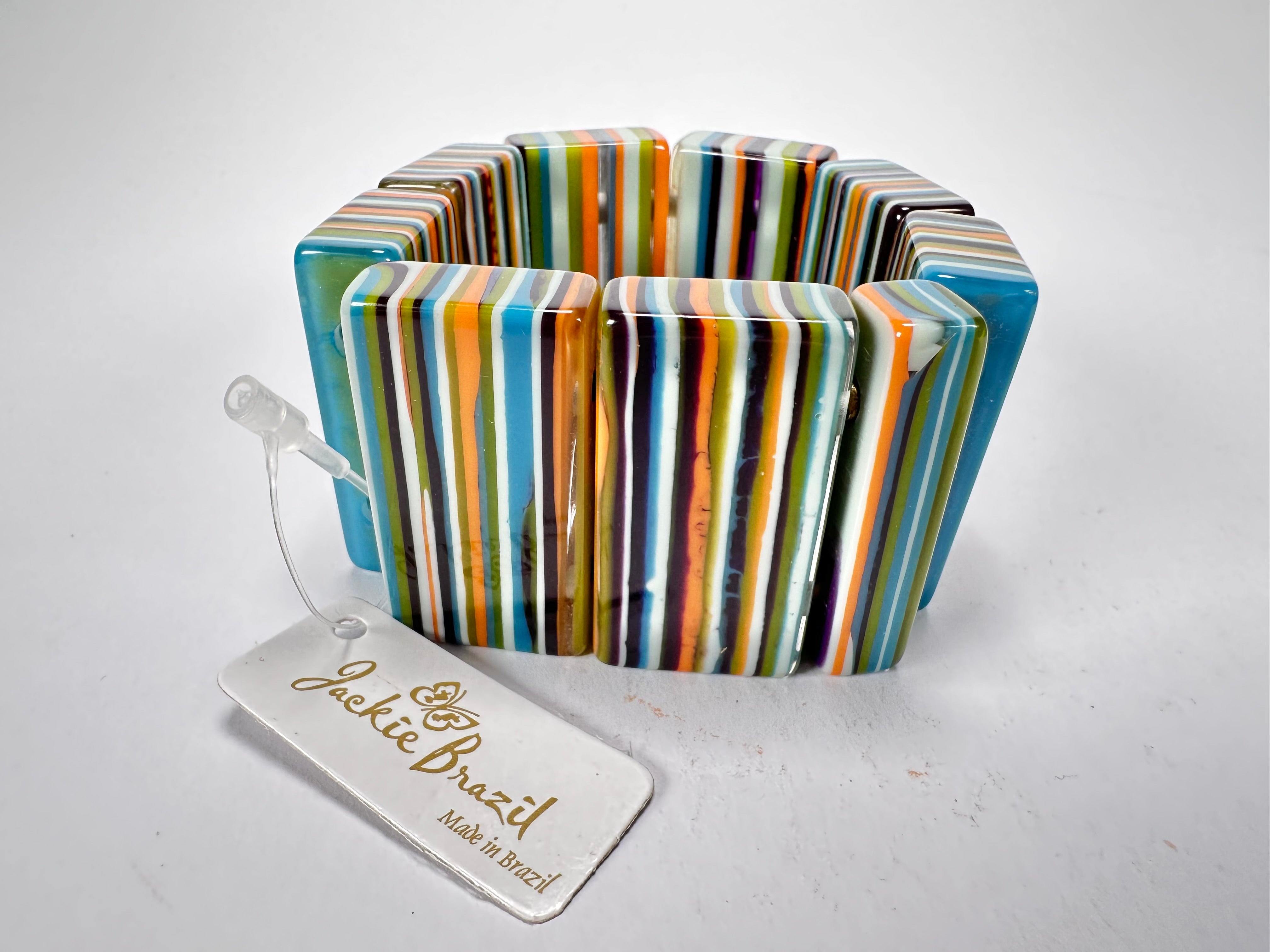 Jackie Brazil "Pop Art" Liquorice Winter Mix 8 Squares Elasticated Bracelet ( B0376 )