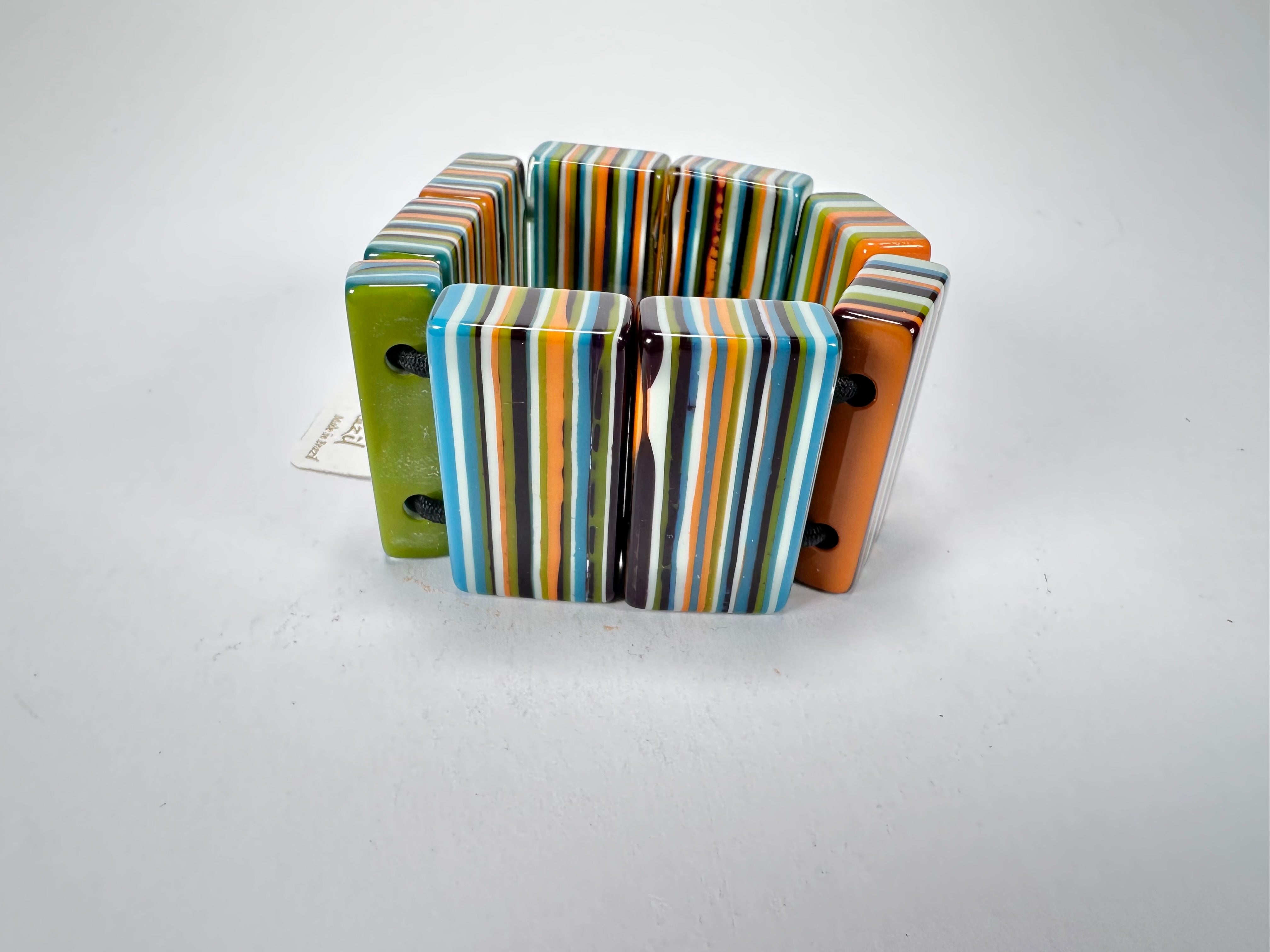 Jackie Brazil "Pop Art" Liquorice Winter Mix 8 Squares Elasticated Bracelet ( B0376 )