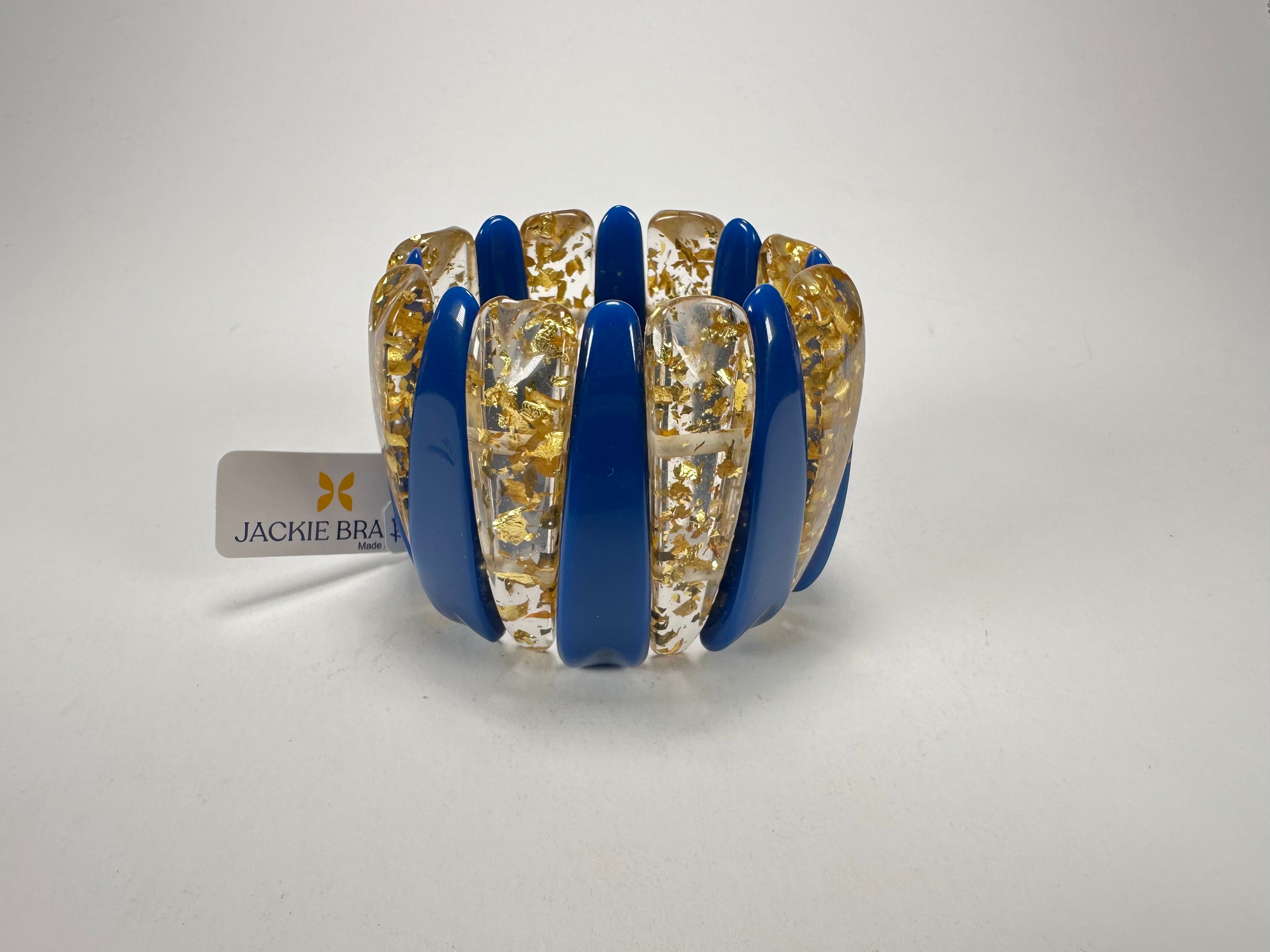 Jackie Brazil "Tulip" Royal Blue & Gold Flakes Elasticated Bracelet ( B0026 )