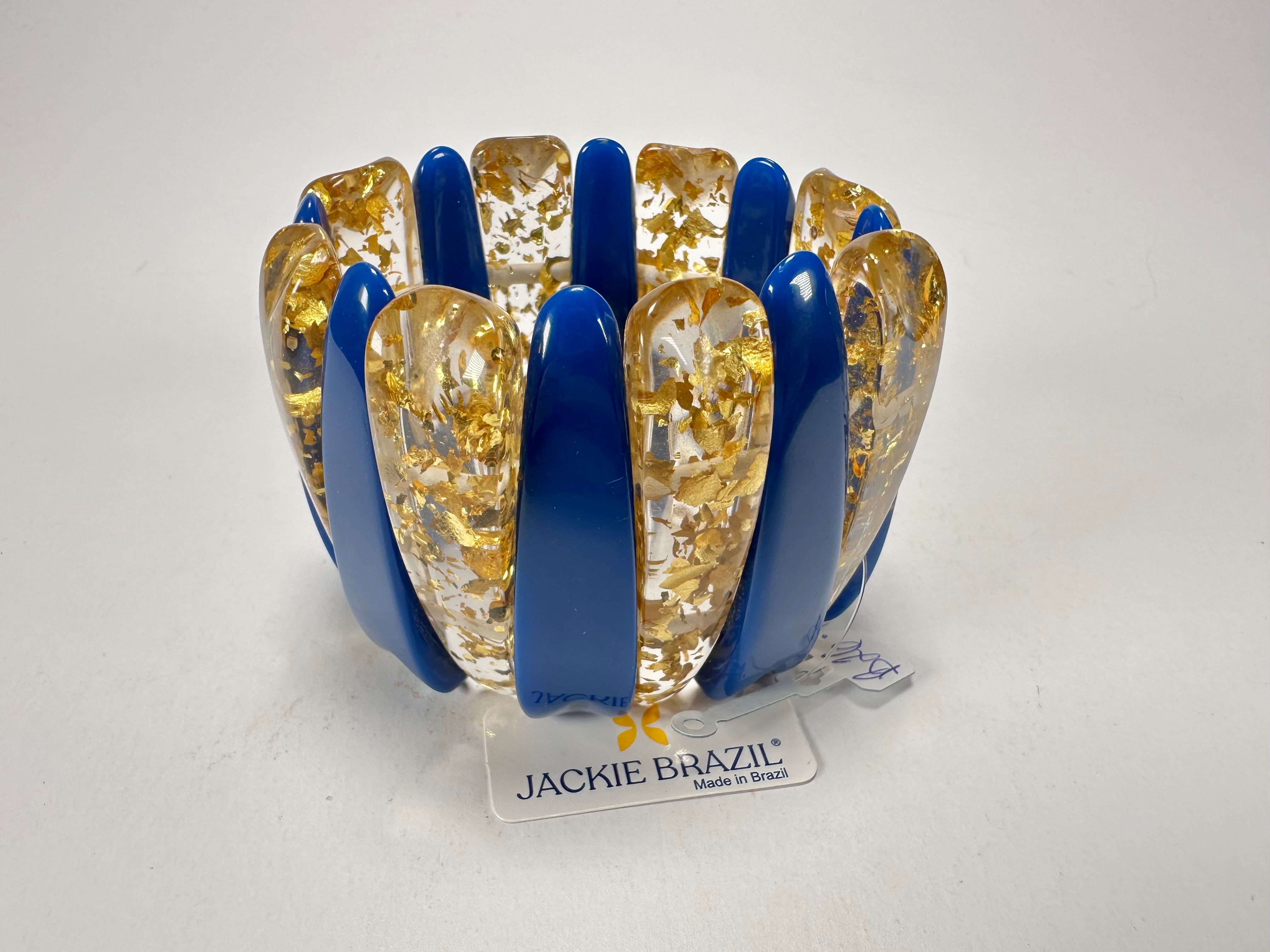 Jackie Brazil "Tulip" Royal Blue & Gold Flakes Elasticated Bracelet ( B0026 )