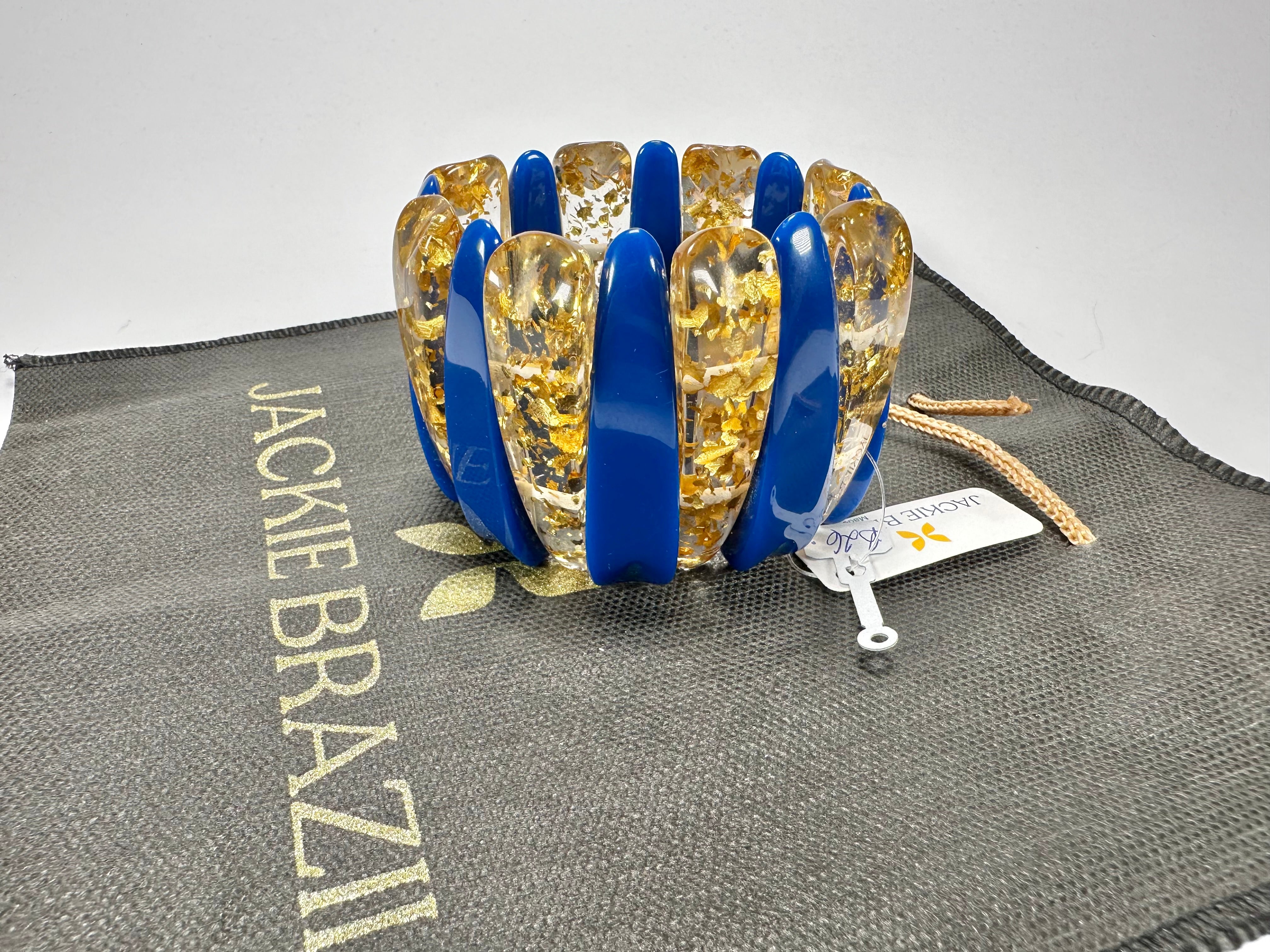 Jackie Brazil "Tulip" Royal Blue & Gold Flakes Elasticated Bracelet ( B0026 )