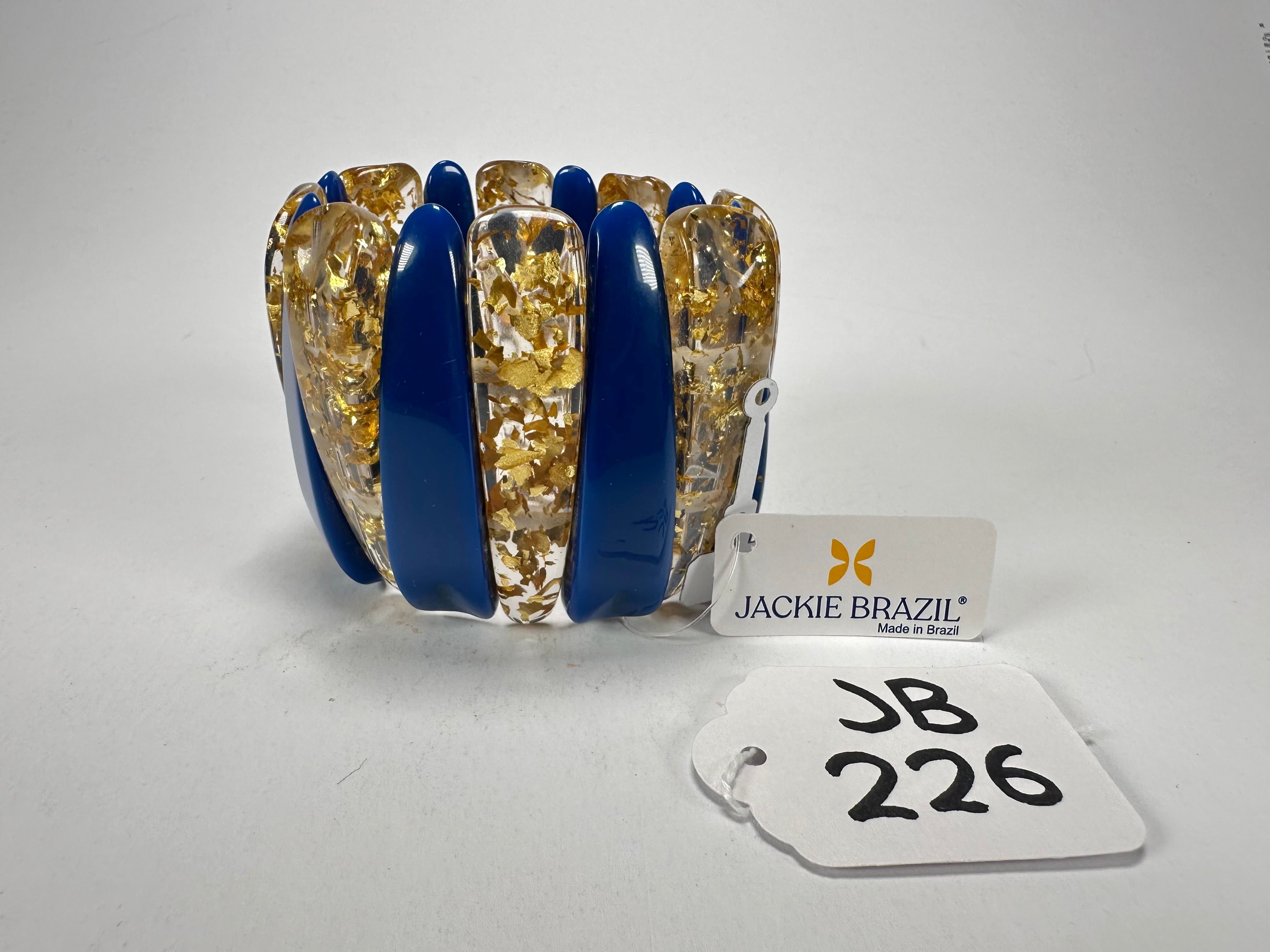 Jackie Brazil "Tulip" Royal Blue & Gold Flakes Elasticated Bracelet ( B0026 )
