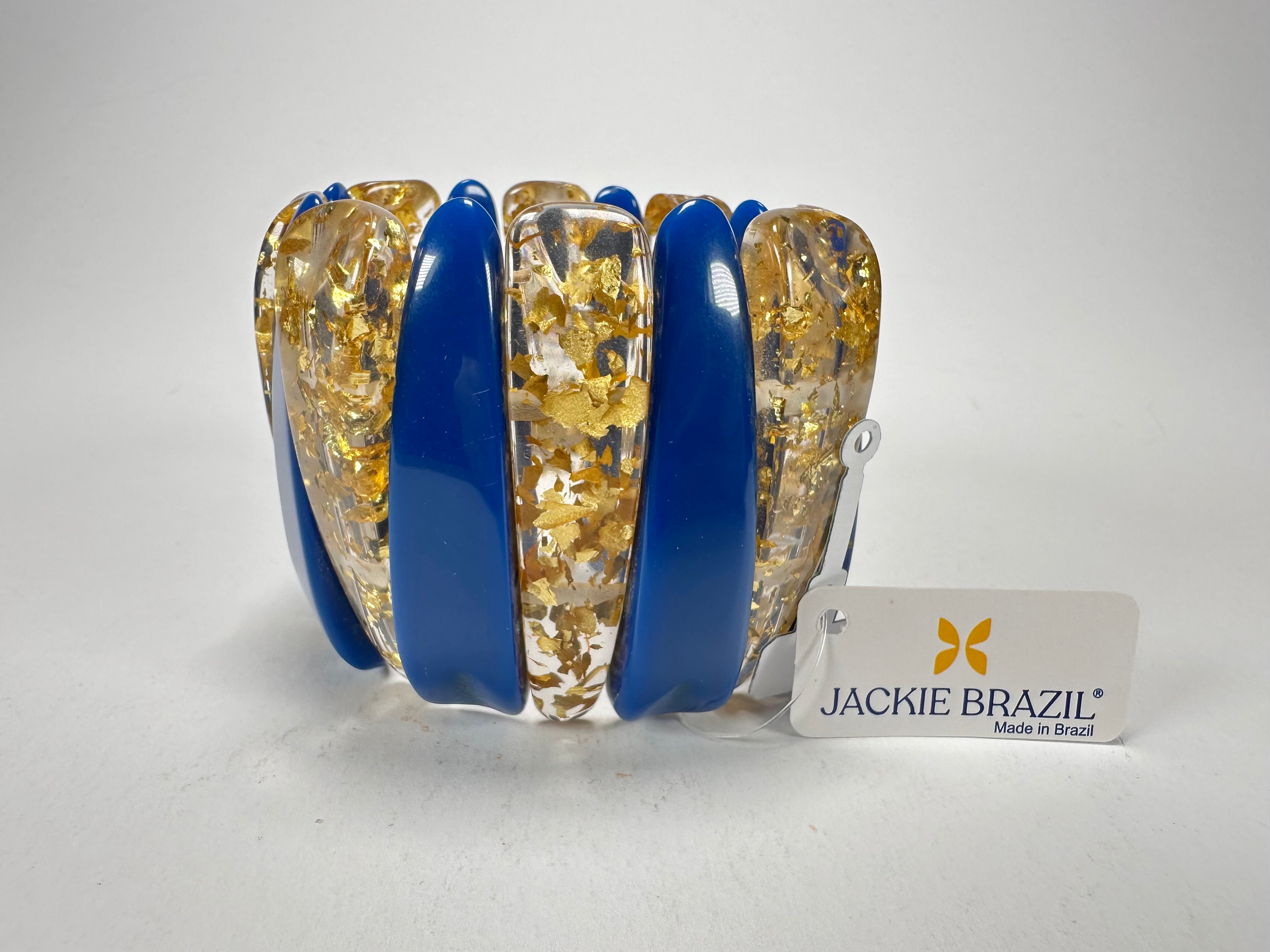 Jackie Brazil "Tulip" Royal Blue & Gold Flakes Elasticated Bracelet ( B0026 )