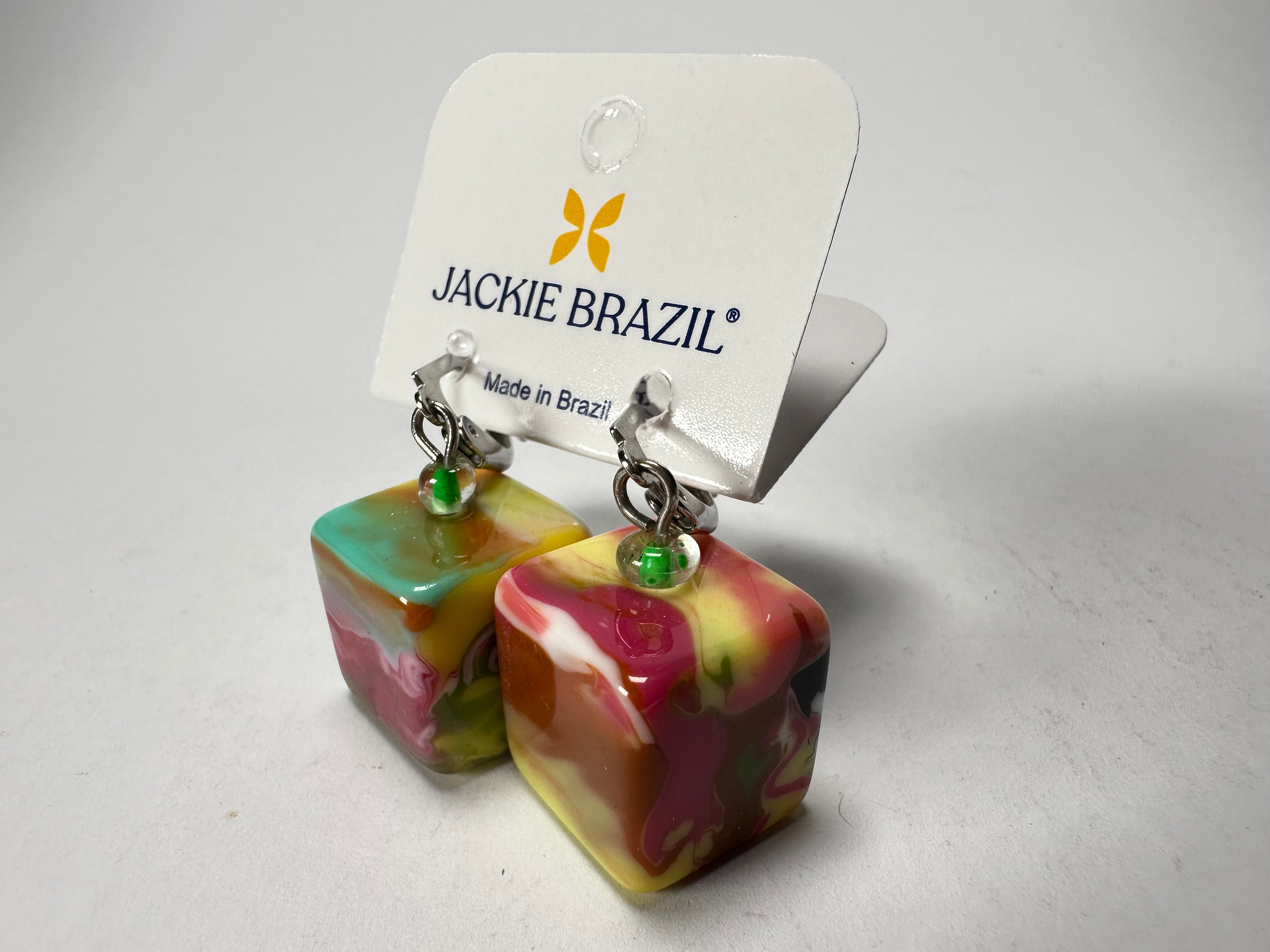 Jackie Brazil "Liquorice Cube" Kandinsky Allsorts Resin Earrings ( E0126 )