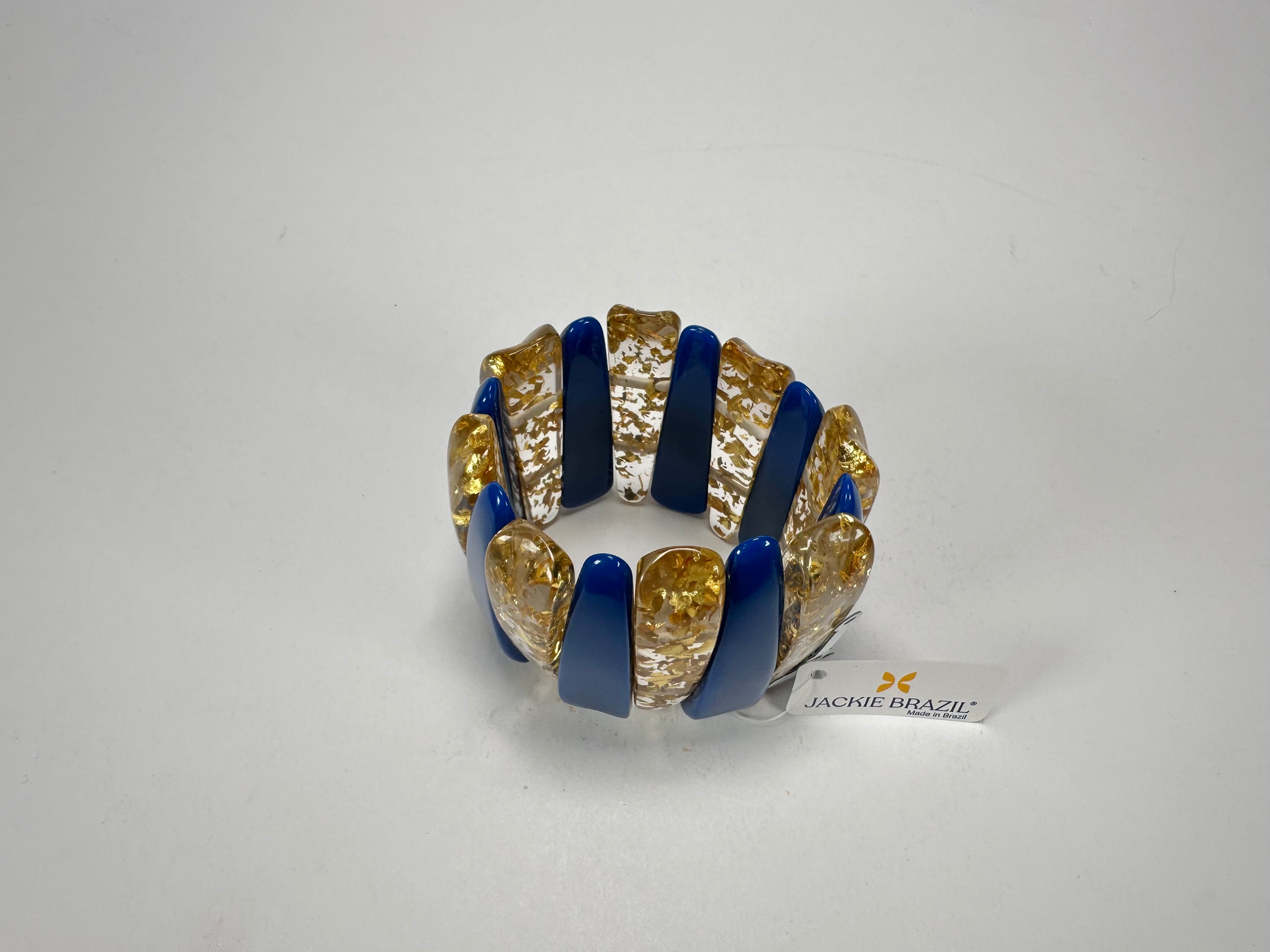 Jackie Brazil "Tulip" Royal Blue & Gold Flakes Elasticated Bracelet ( B0026 )