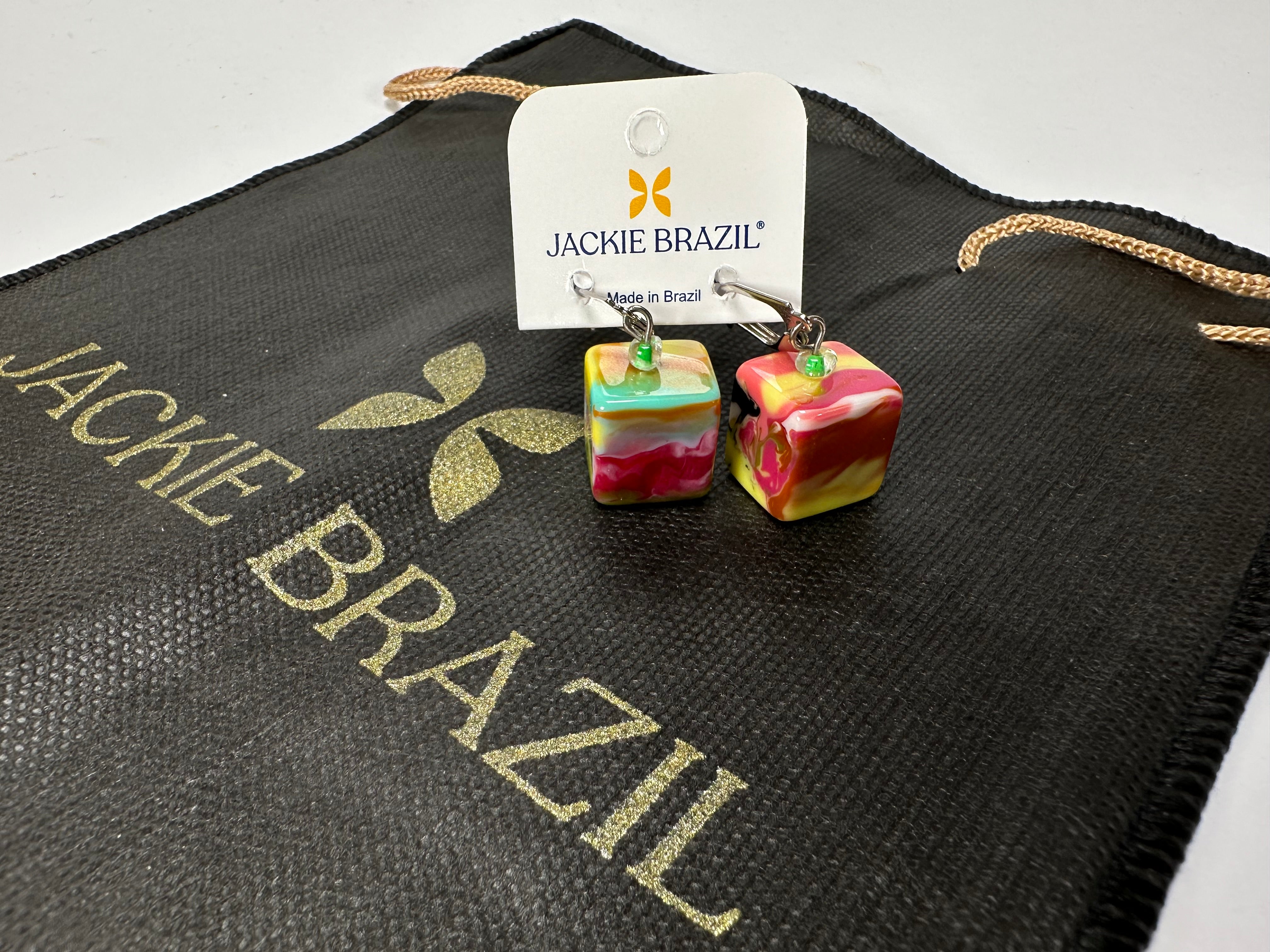 Jackie Brazil "Liquorice Cube" Kandinsky Allsorts Resin Earrings ( E0126 )