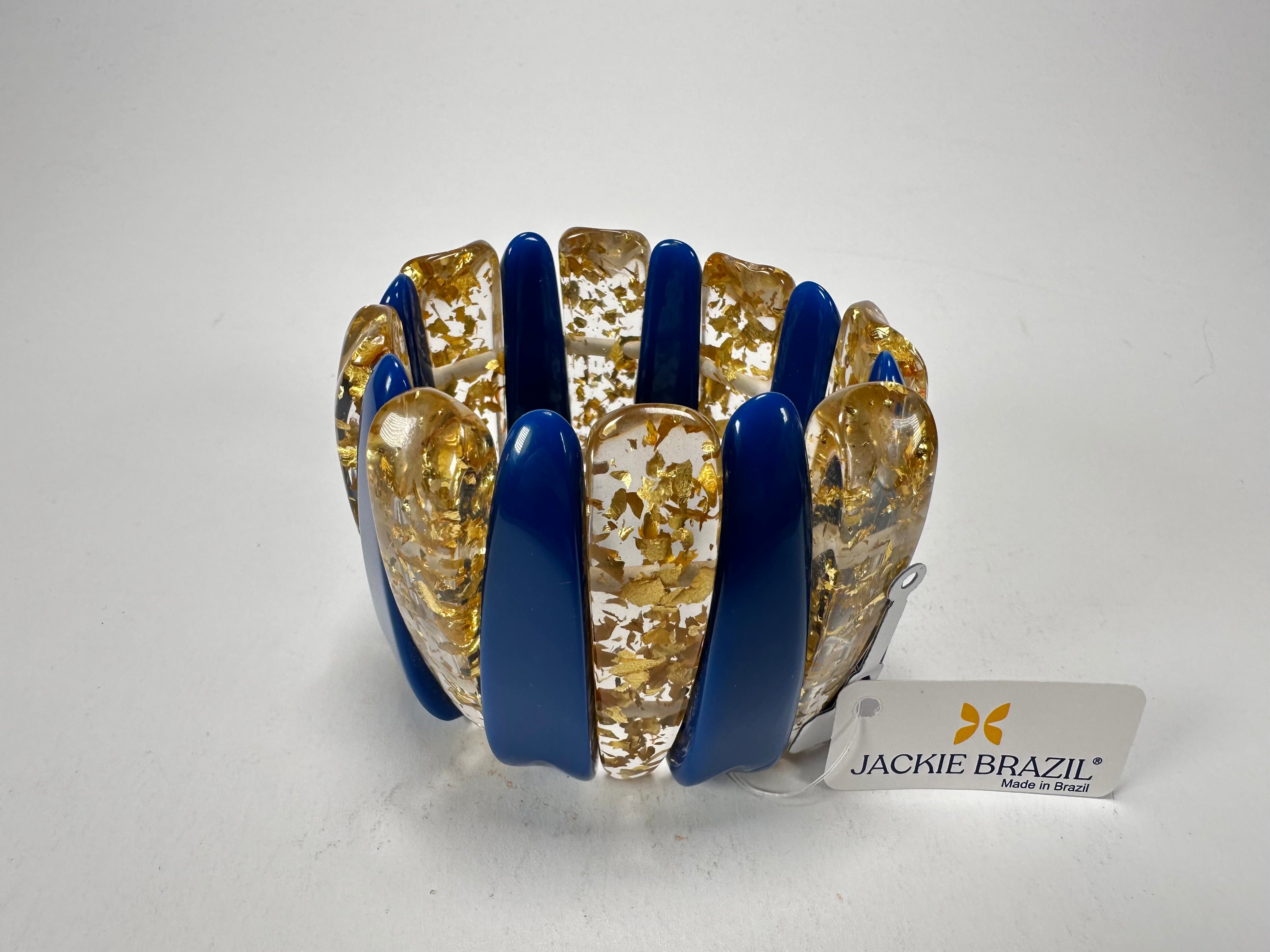 Jackie Brazil "Tulip" Royal Blue & Gold Flakes Elasticated Bracelet ( B0026 )