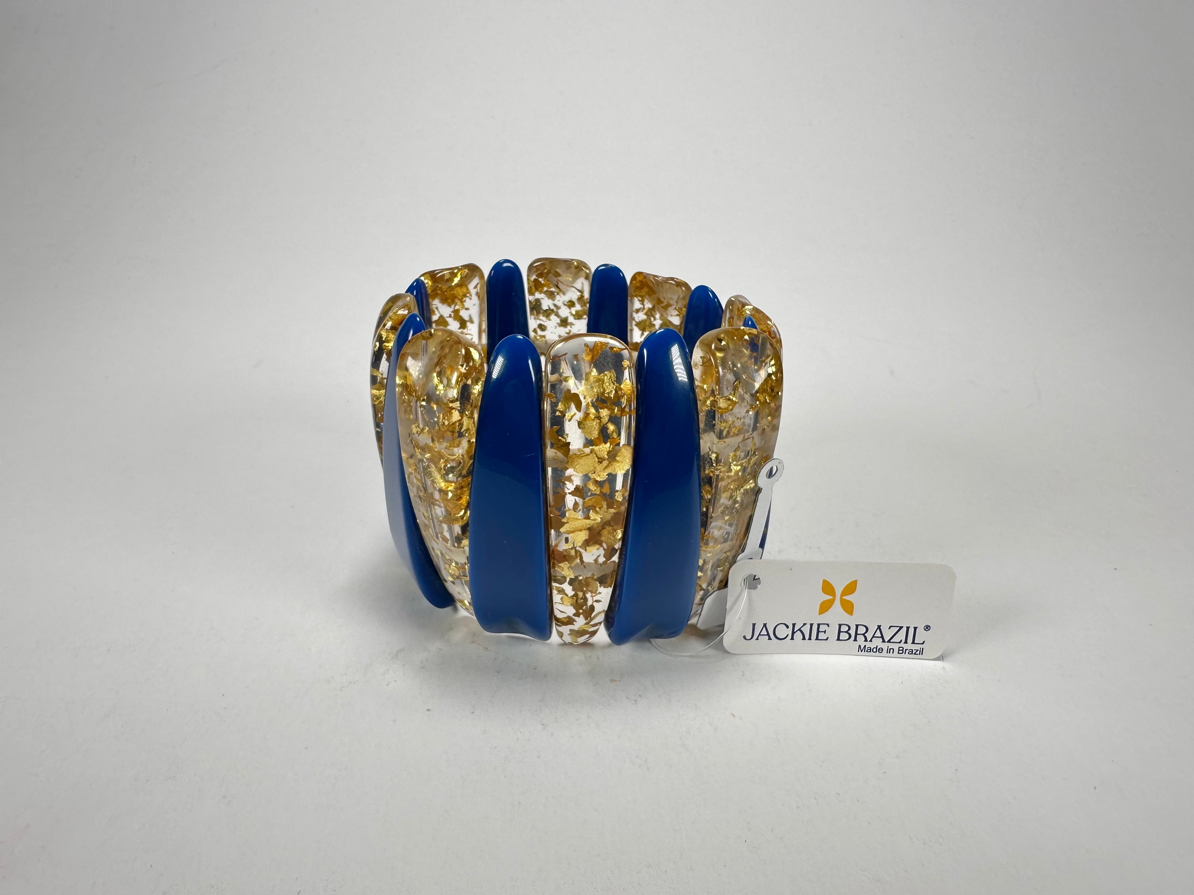 Jackie Brazil "Tulip" Royal Blue & Gold Flakes Elasticated Bracelet ( B0026 )