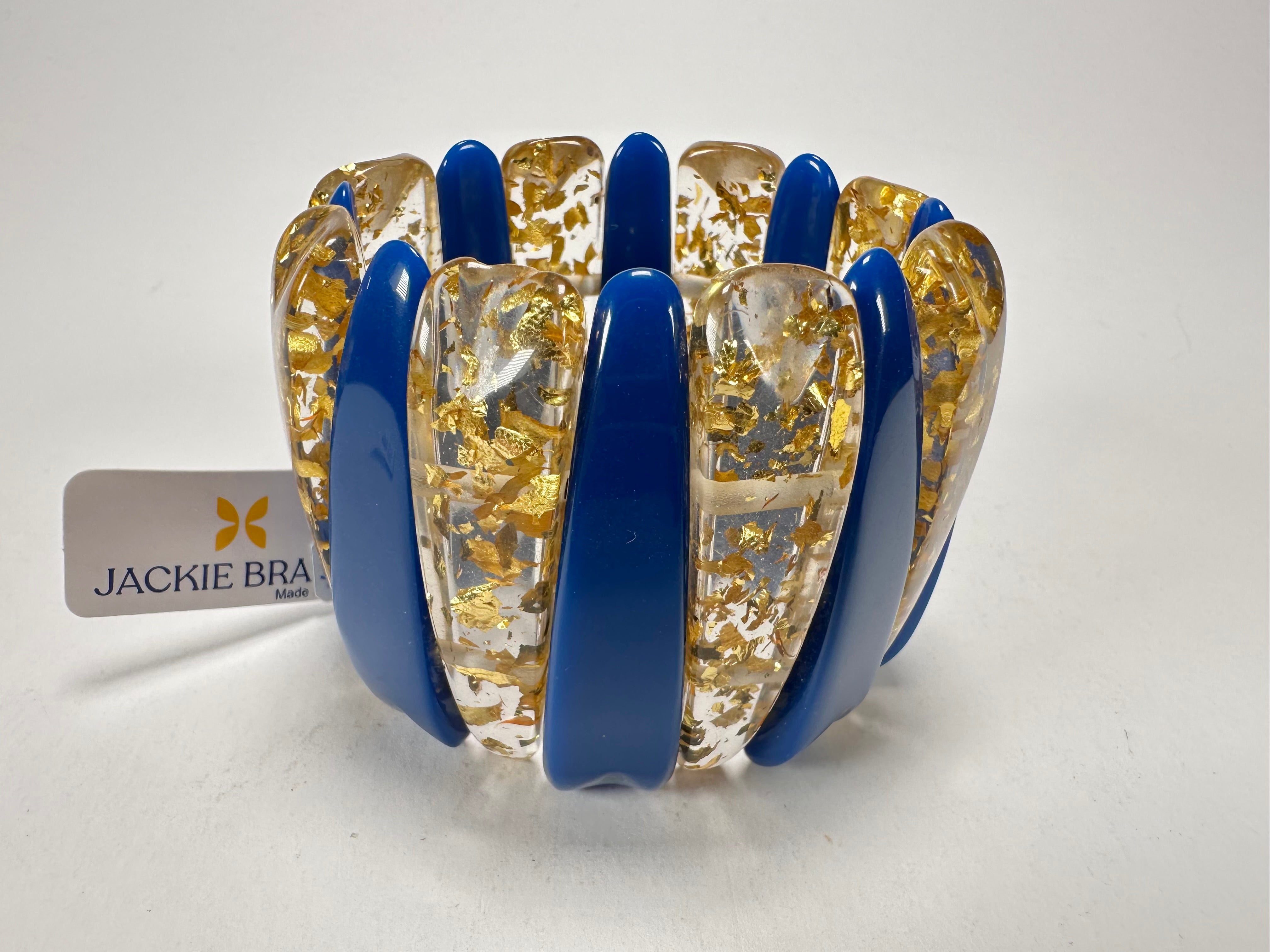Jackie Brazil "Tulip" Royal Blue & Gold Flakes Elasticated Bracelet ( B0026 )