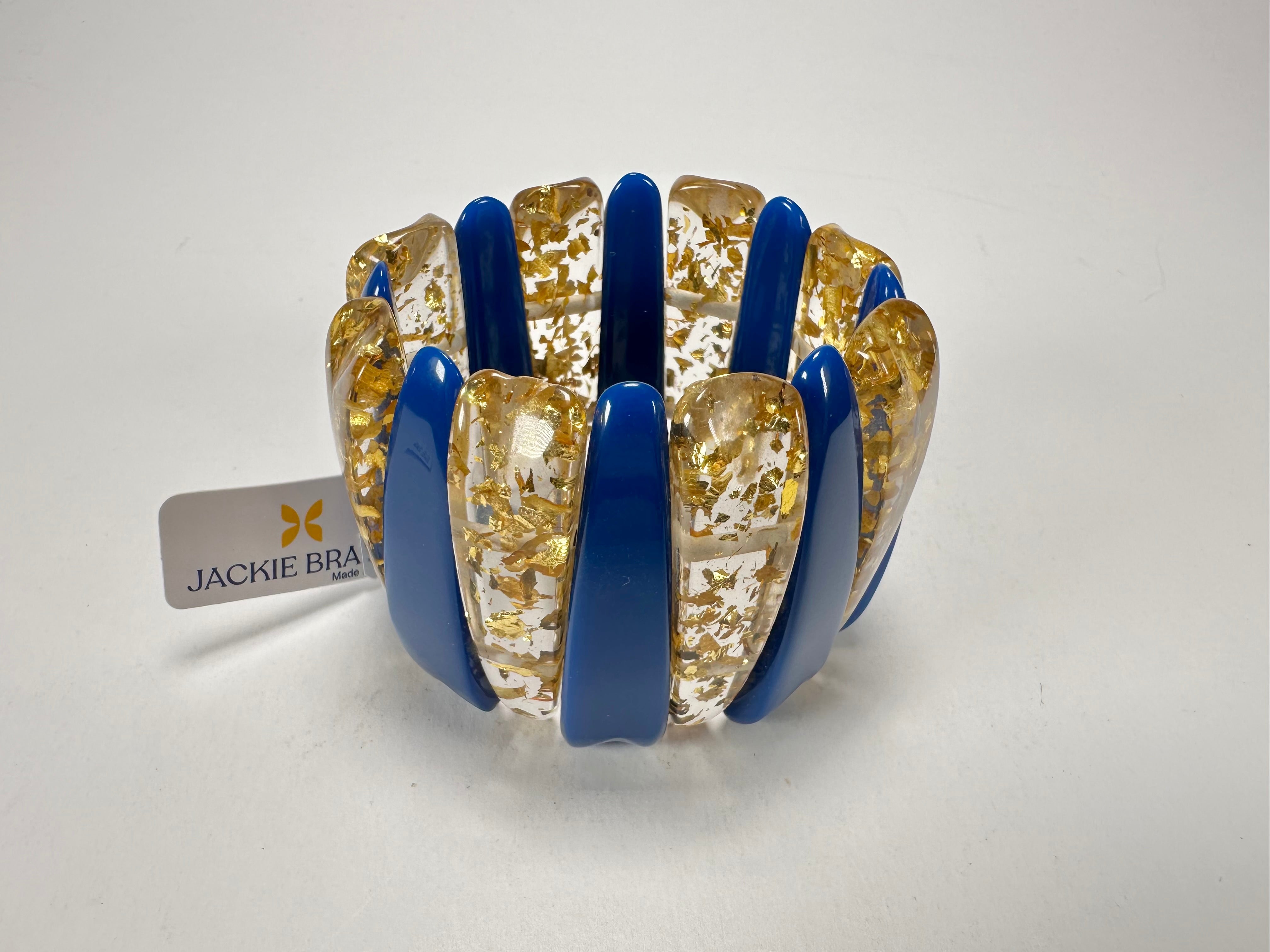 Jackie Brazil "Tulip" Royal Blue & Gold Flakes Elasticated Bracelet ( B0026 )
