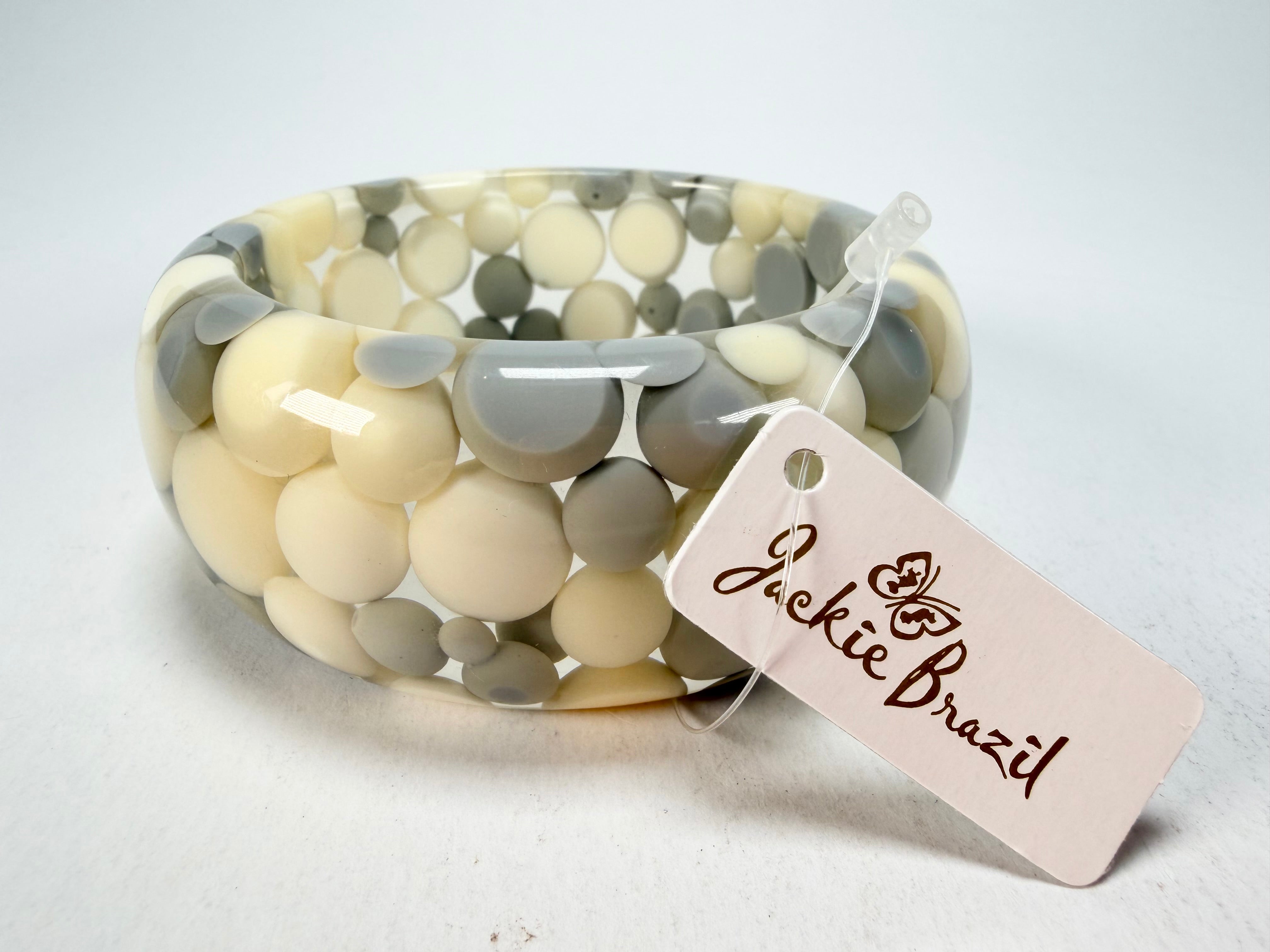 Jackie Brazil "Petit Balls" Cream Mix Spots Solid Round Resin 3.4cm Bangle ( B2520 )