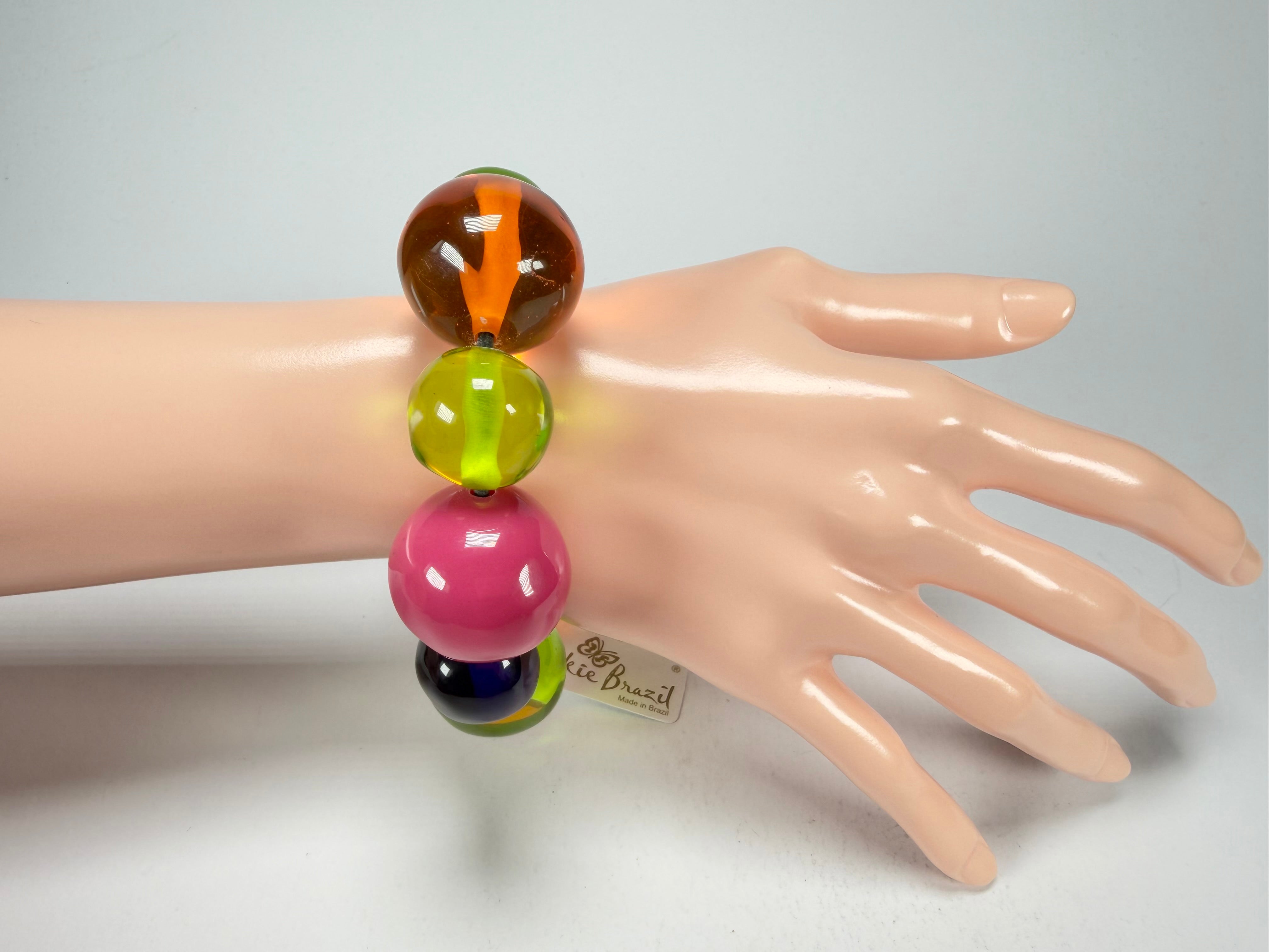 Jackie Brazil "Pebbles On Elastic" Transparent Summer Mix Resin Bracelet ( B2693 )