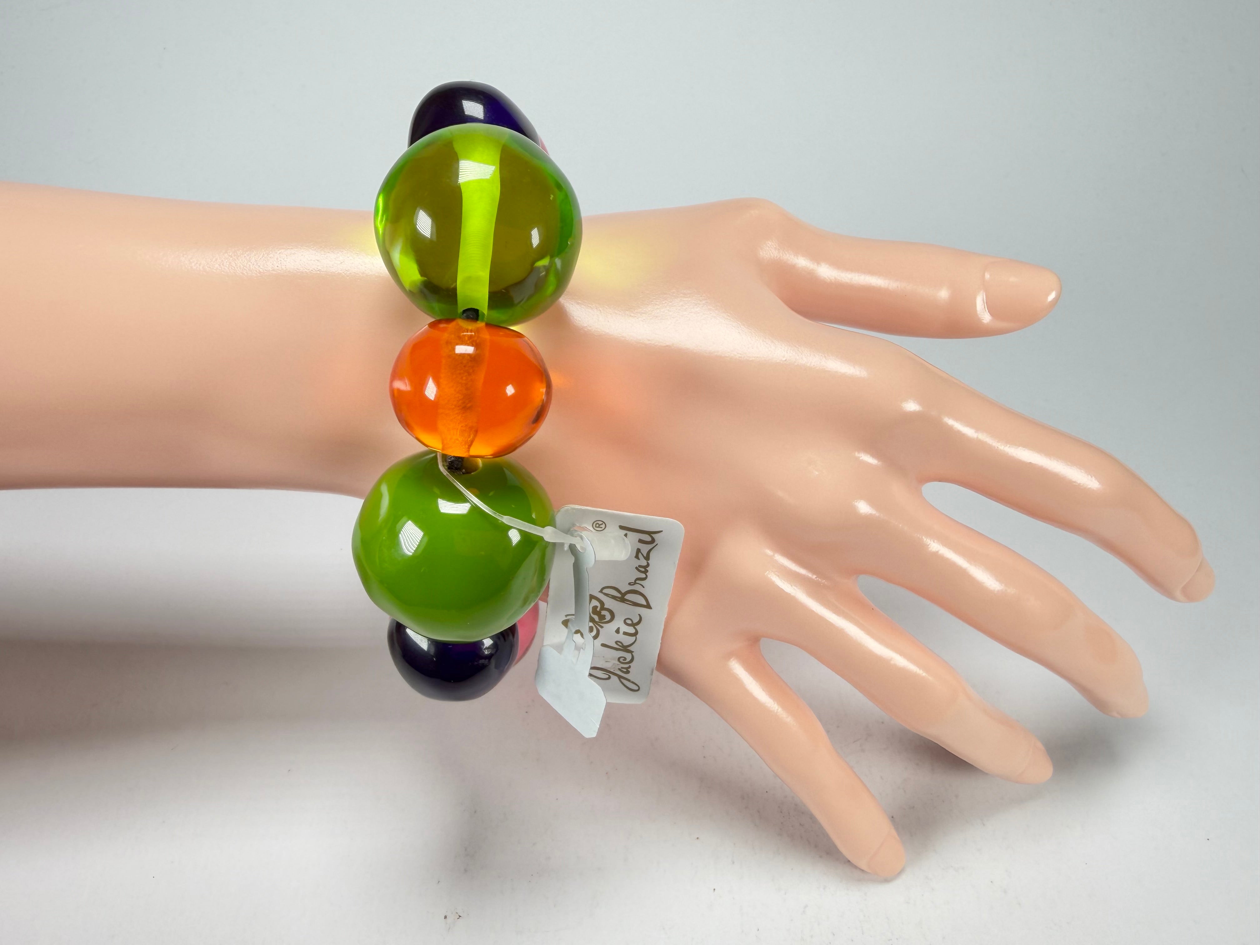 Jackie Brazil "Pebbles On Elastic" Transparent Summer Mix Resin Bracelet ( B2693 )