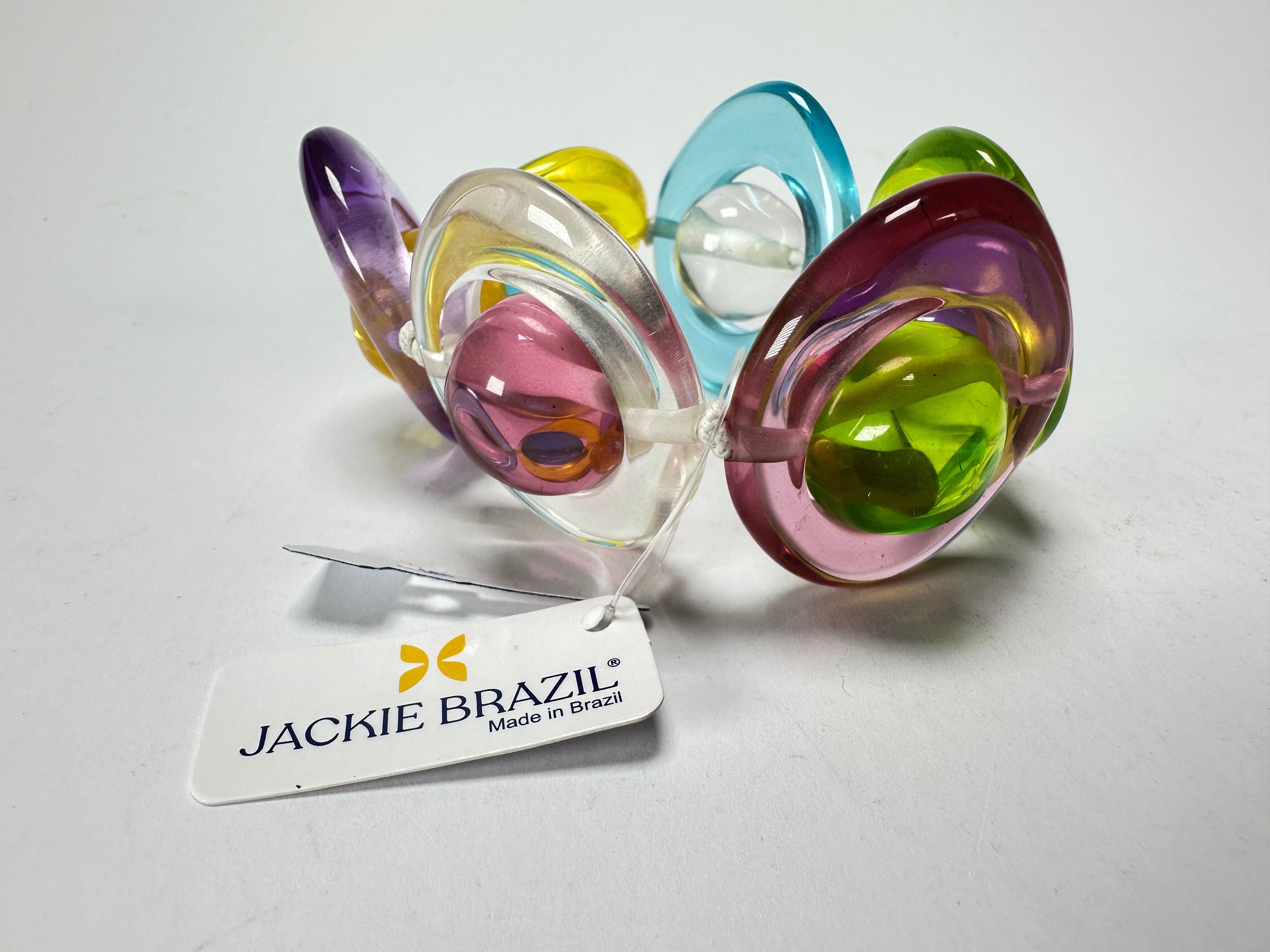 Jackie Brazil "Saturn" Transparent Disc & Ball Elastic Bracelet ( B0052 )