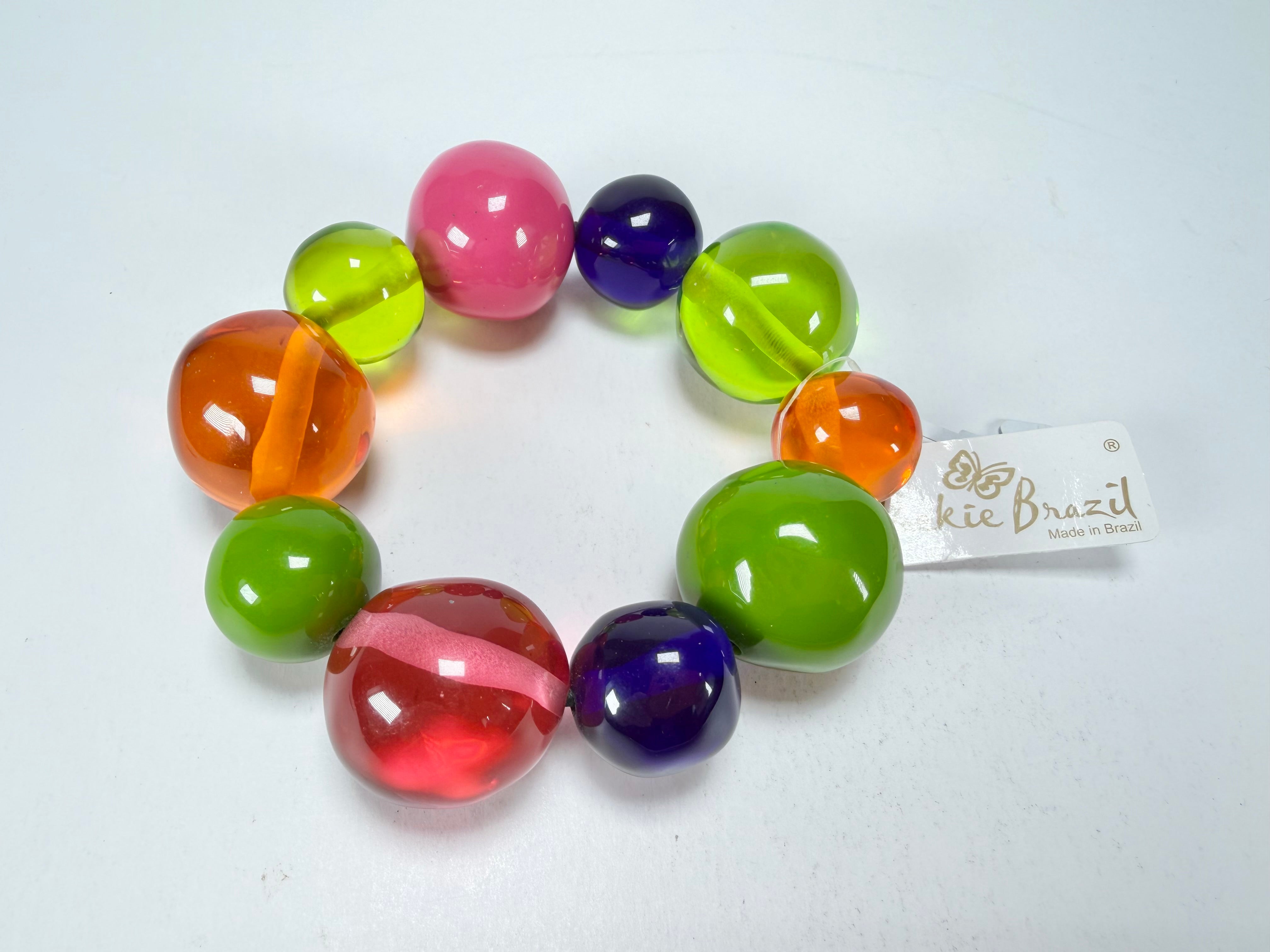 Jackie Brazil "Pebbles On Elastic" Transparent Summer Mix Resin Bracelet ( B2693 )