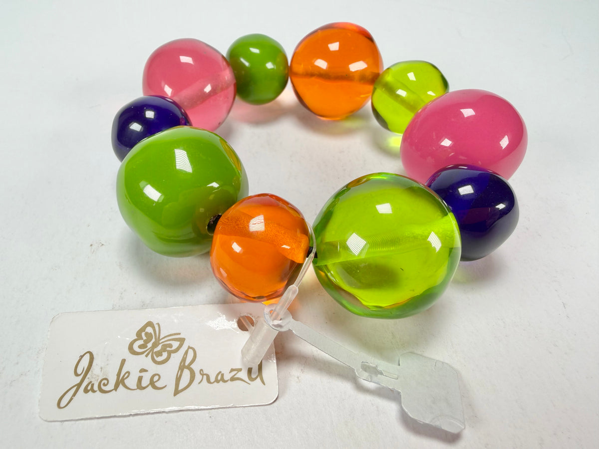 Jackie Brazil "Pebbles On Elastic" Transparent Summer Mix Resin Bracelet ( B2693 )