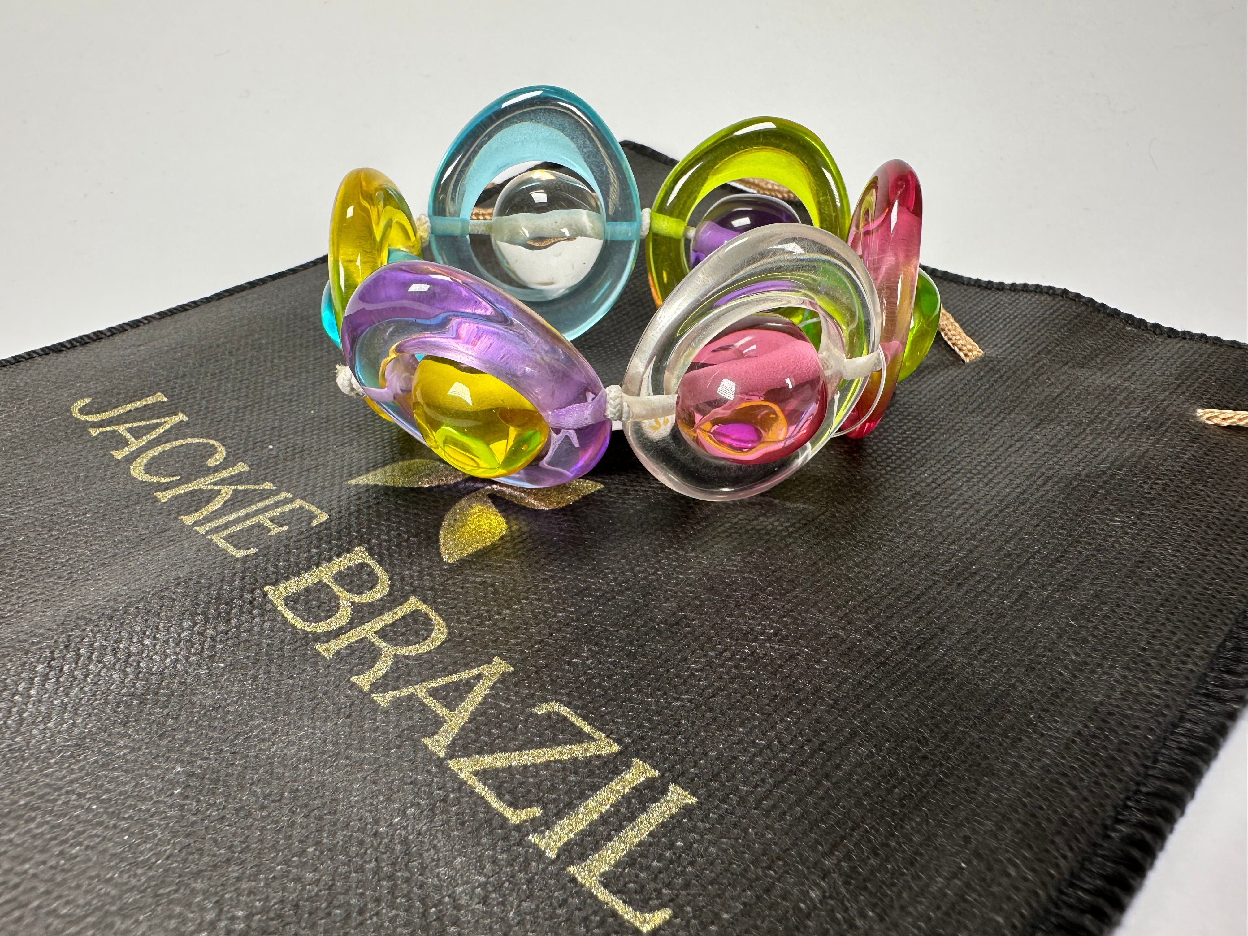 Jackie Brazil "Saturn" Transparent Disc & Ball Elastic Bracelet ( B0052 )